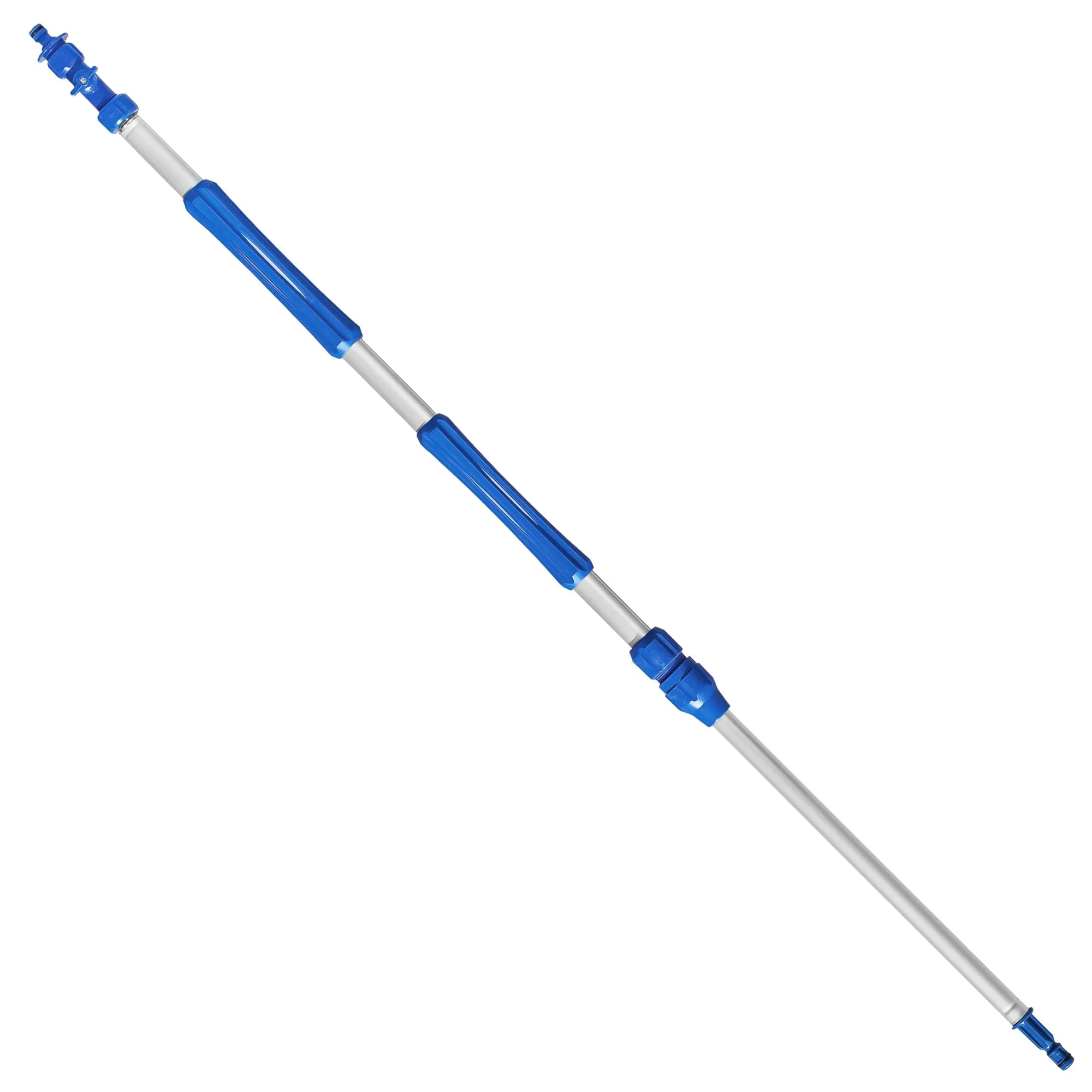 Blaue Wasserdurchlaufstange mit mehreren weißen Verlängerungsrohren und blauen Verbindungsstücken, 80 cm lang
