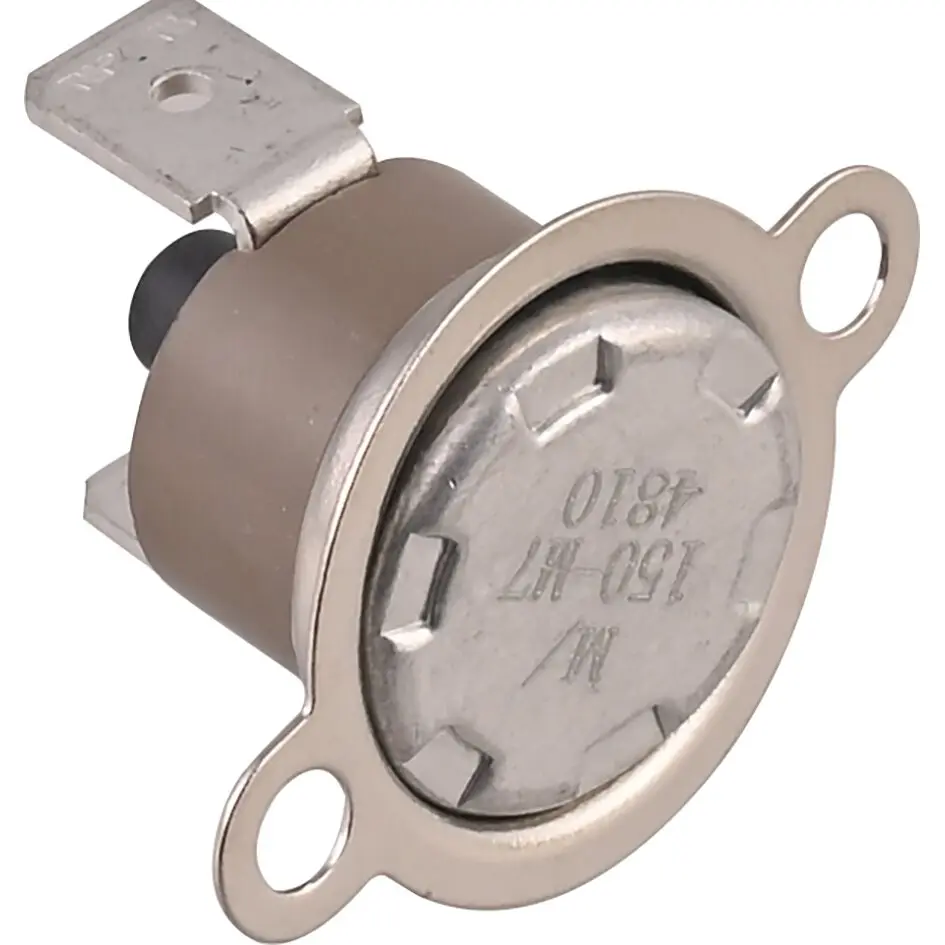 Thermosicherung für Dometic-Kühlschränke, zylindrisches Metallgehäuse mit brauner Isolierung, Montageflansch mit zwei Befestigungslöchern und Endkappe