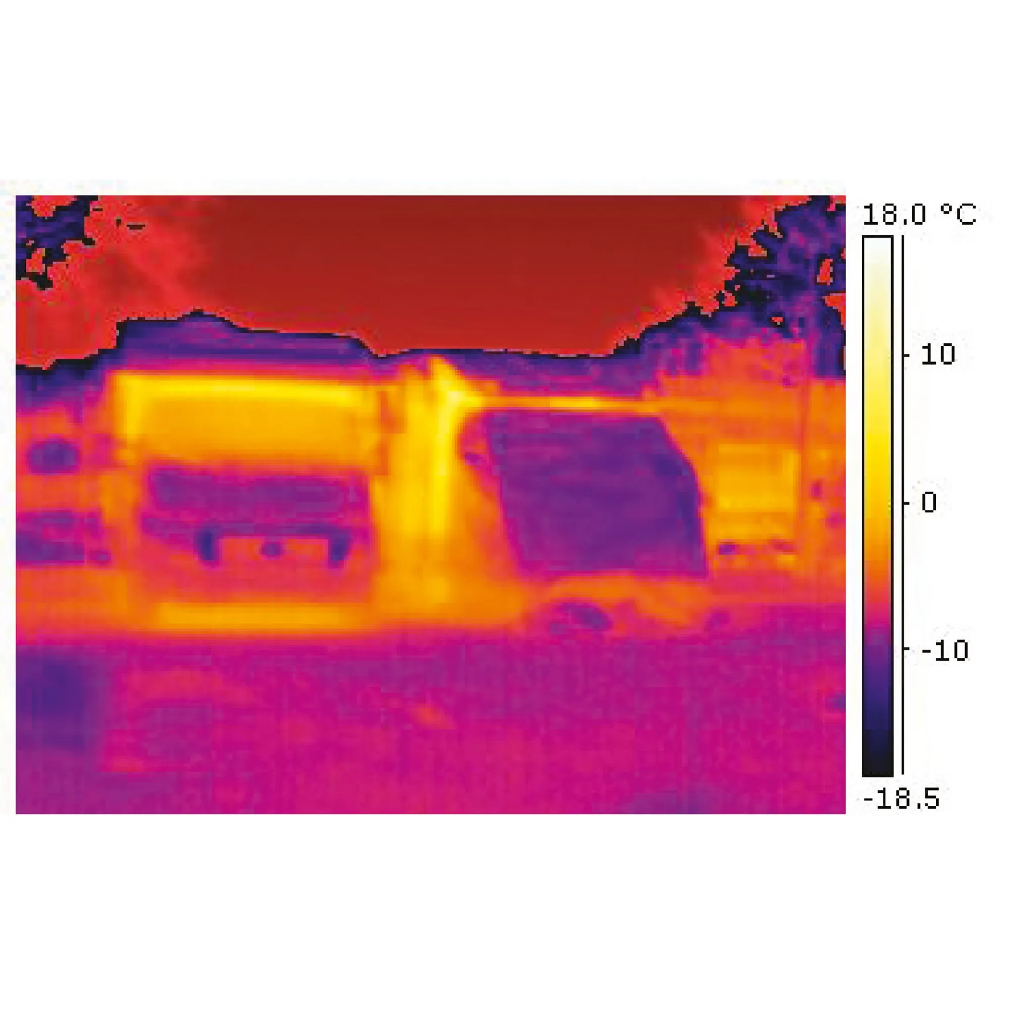 Wärmebildaufnahme der Thermomatte LUX-DUO für Renault Master III, Oberteil, mit Temperaturskala von −18,5 bis 18 °C