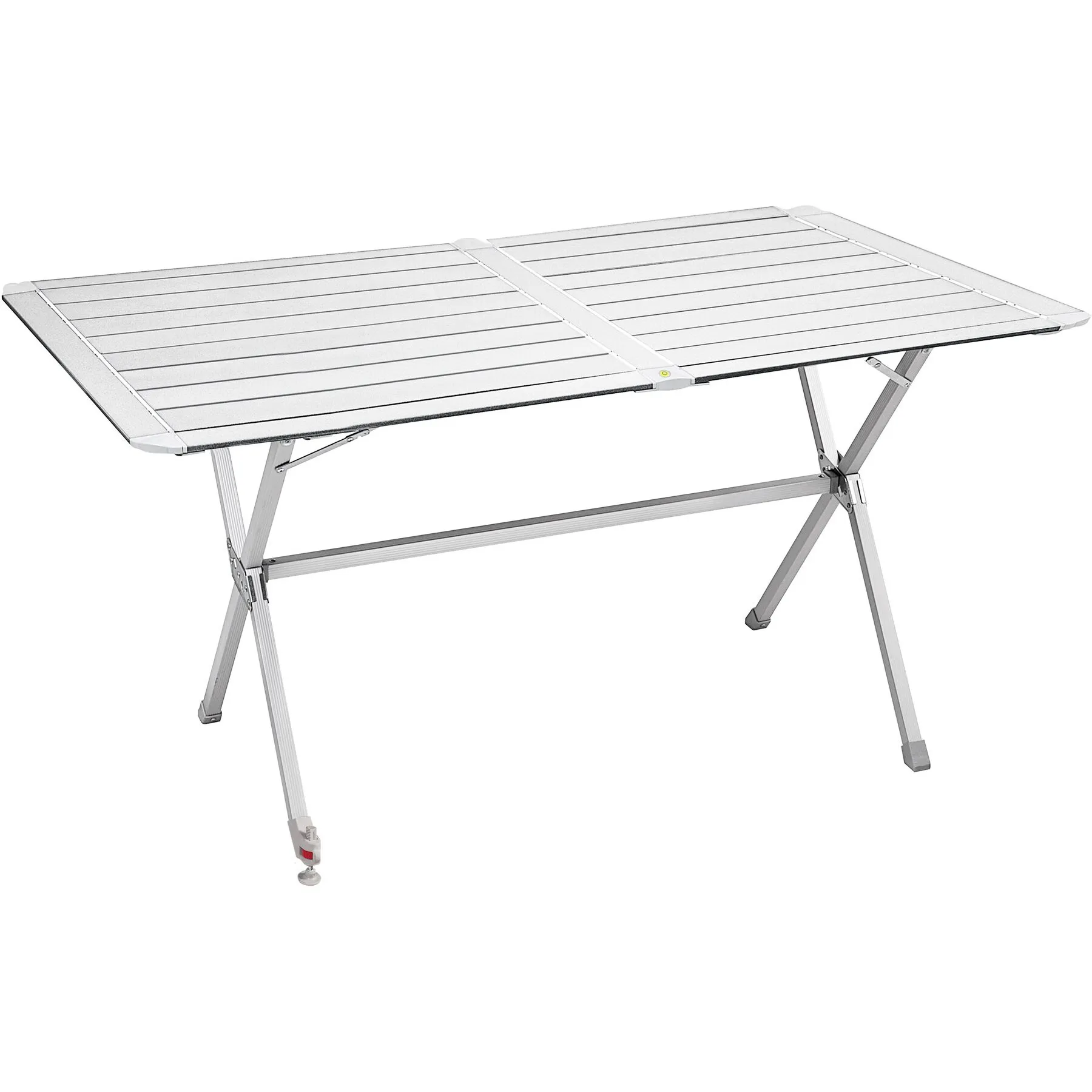 Silberner Rolltisch Silver Gapless mit 140 cm breiter, gerillter Tischplatte und klappbarem Aluminiumgestell>tagger