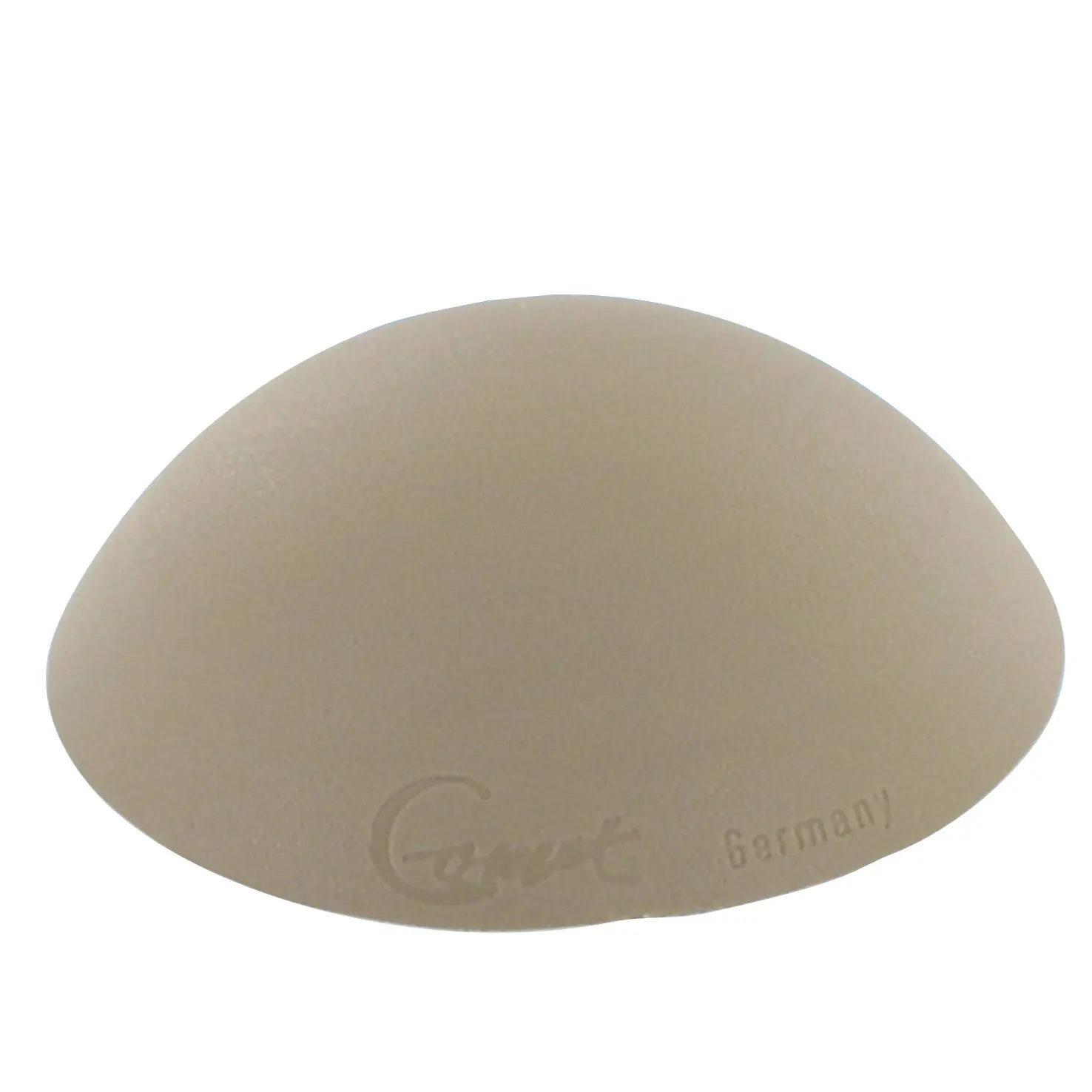 Beige-farbener Fußschalter aus Kunststoff, oval geformt, Nahaufnahme der Oberseite mit geprägtem Logo und der Aufschrift Germany