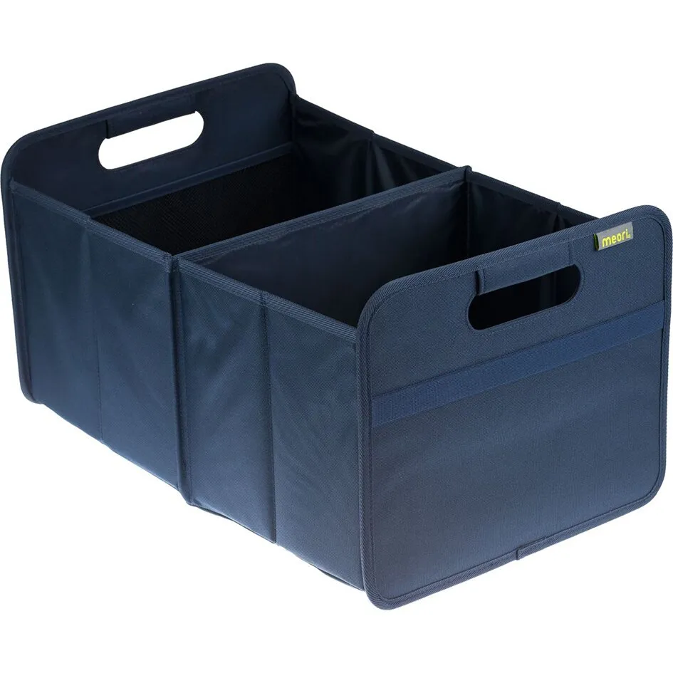 Dunkelblaue faltbare Aufbewahrungsbox meori Classic L mit zwei Fächern und integrierten Tragegriffen