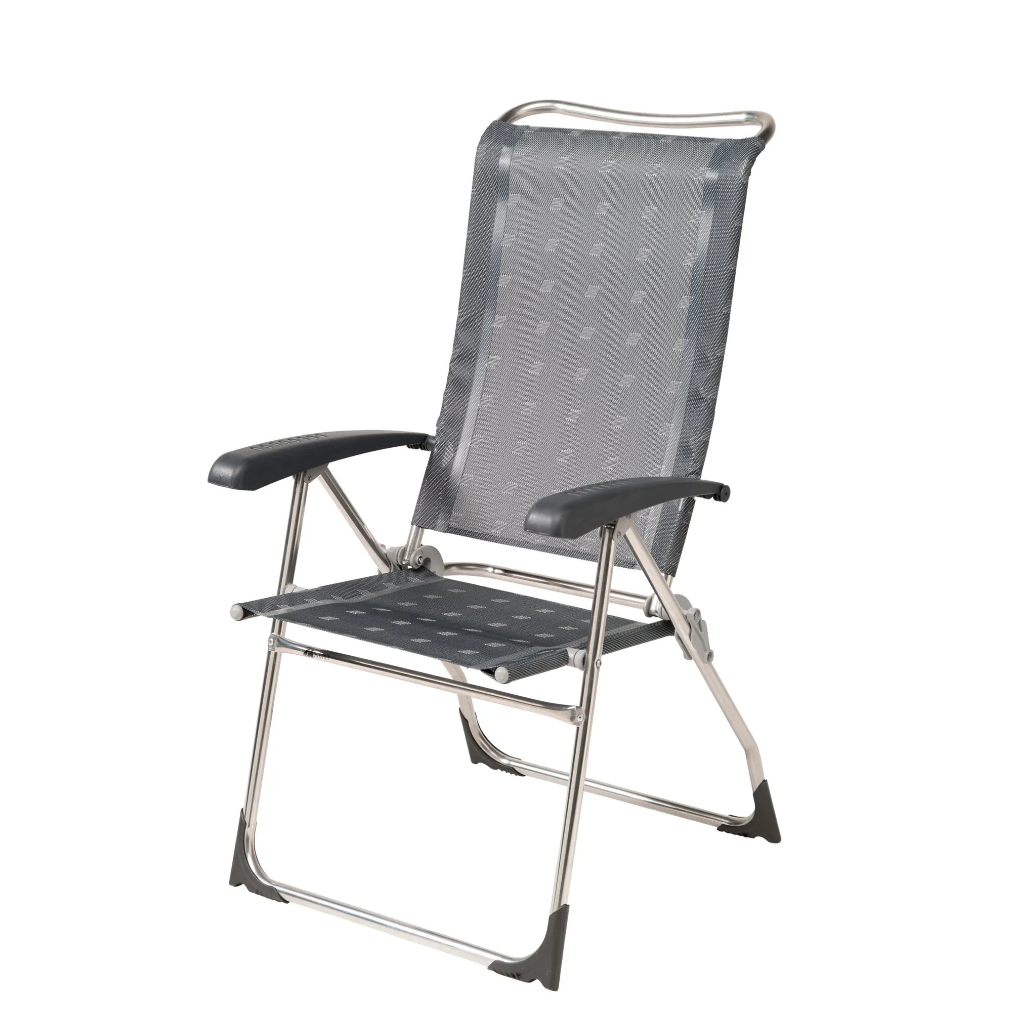 Campingstuhl Aspen in Anthrazit mit atmungsaktivem Netzgewebe, Armlehnen und silberfarbenem Klappgestell