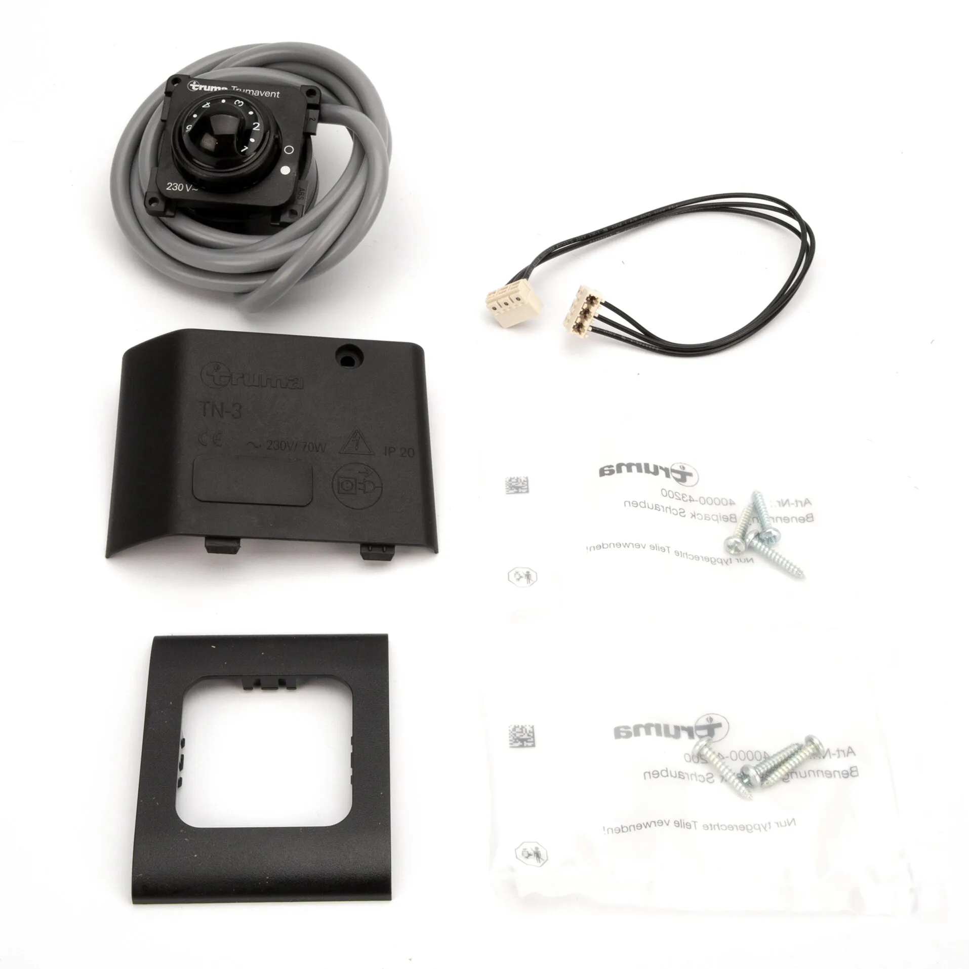 Truma Trumavent Bedienteil TN-3 für 230-Volt-Gebläse mit Drehregler, Kabel, Anschlusssteckern, Abdeckrahmen und Befestigungsschrauben