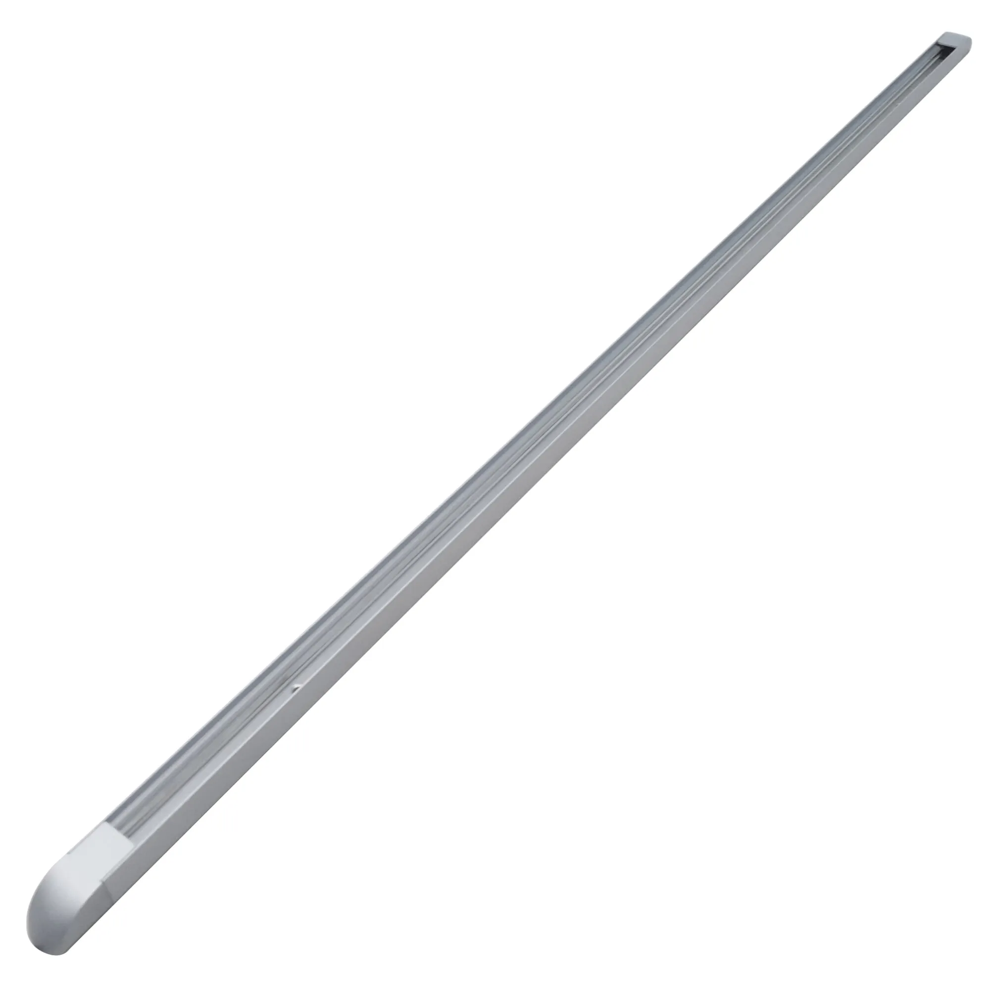 Silberne Aufbauschiene aus Metall, 300 mm lang, mit länglicher Führung und abgerundetem Endstück