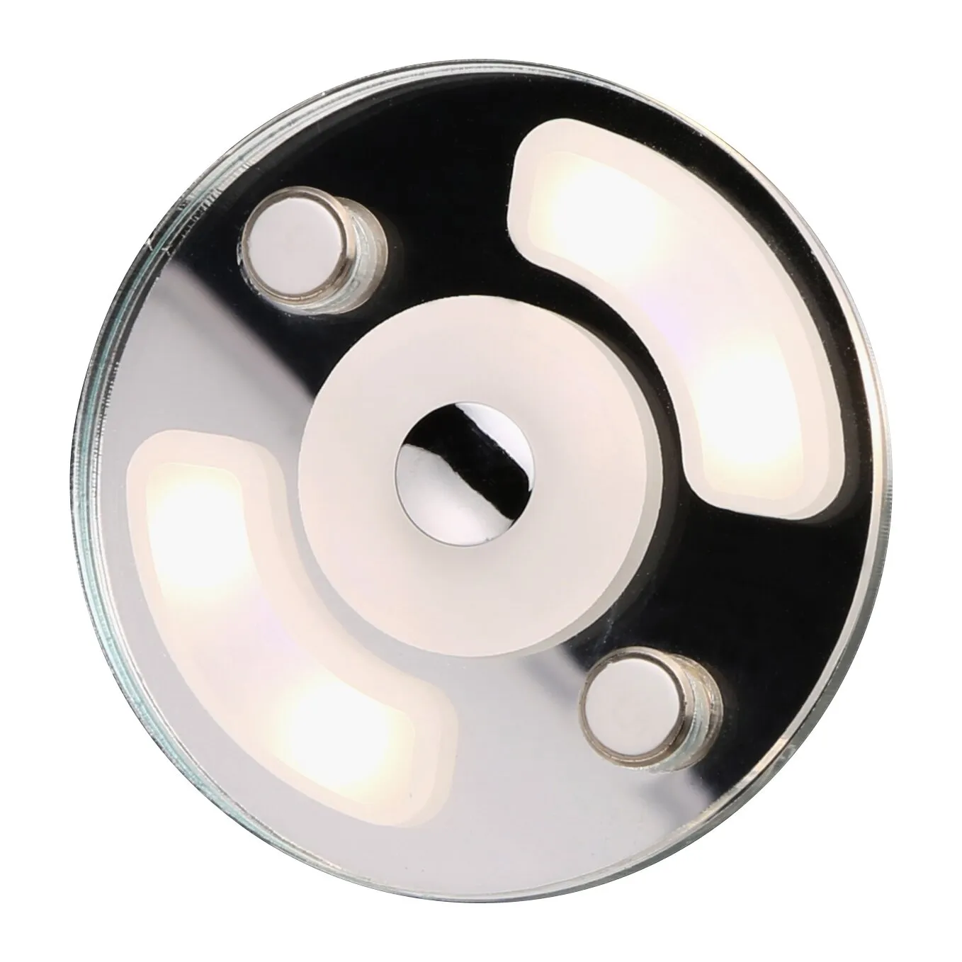 Runde Deckenleuchte Nightlight Round mit 70 mm Durchmesser, schwarzer Front, zentralem Lichtkreis und drei warmweiß leuchtenden Lichtflächen