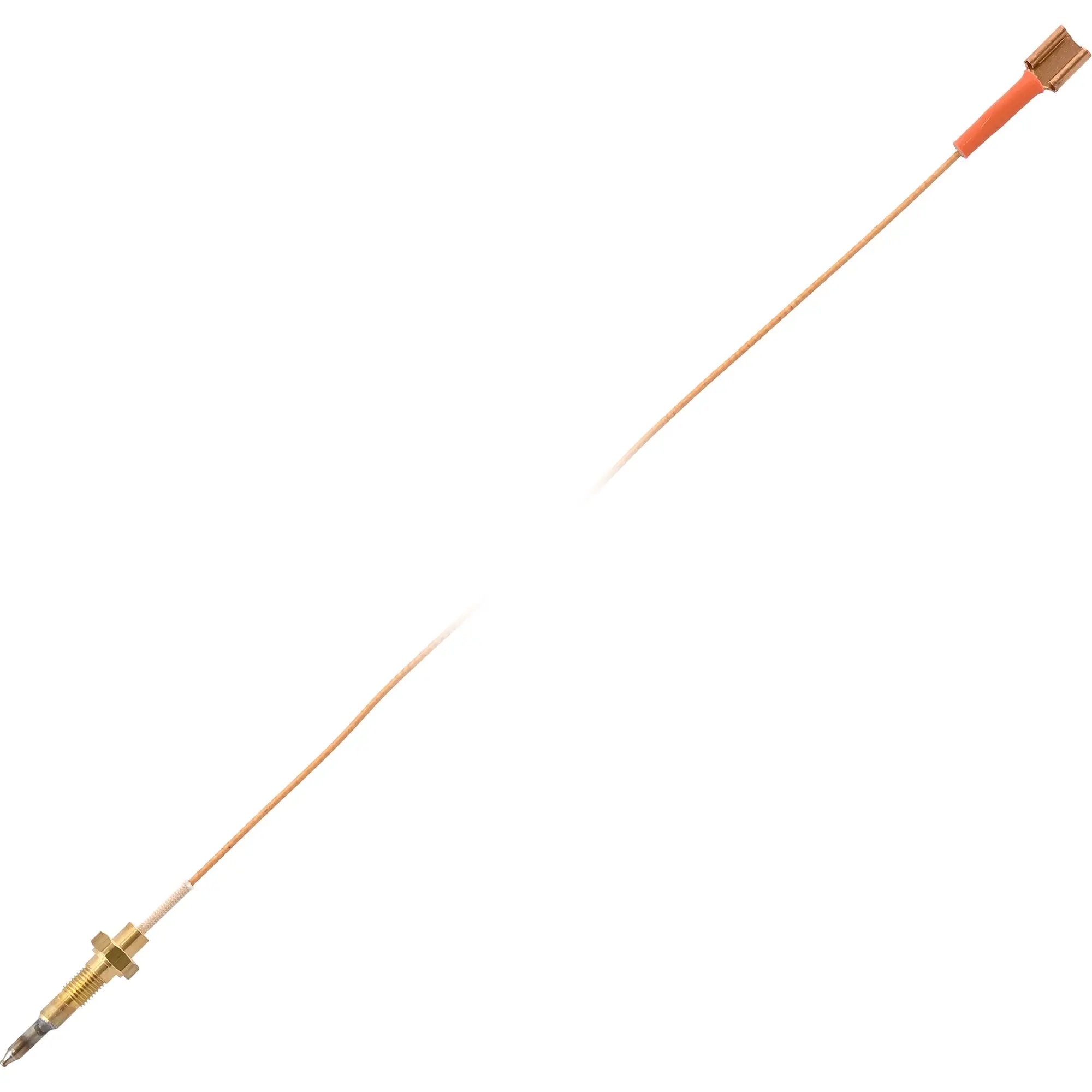 Kupferthermoelement-Sonde mit orange isoliertem Mantel, unten Messingstecker und Gewinde