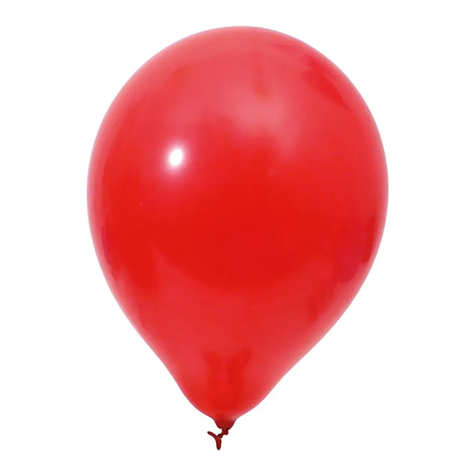 Roter, glänzender, aufgeblasener Latexballon in klassischer runder Form mit verknotetem Ende, Bestandteil des Helium-Ballon-Kits Balloon Gaz