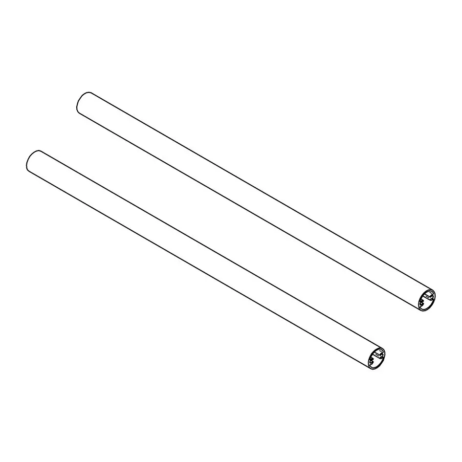Zwei parallele runde Metallrohre mit abgerundeten Endkappen, sichtbar als Rahmenverbindung Thule Double Step 500
