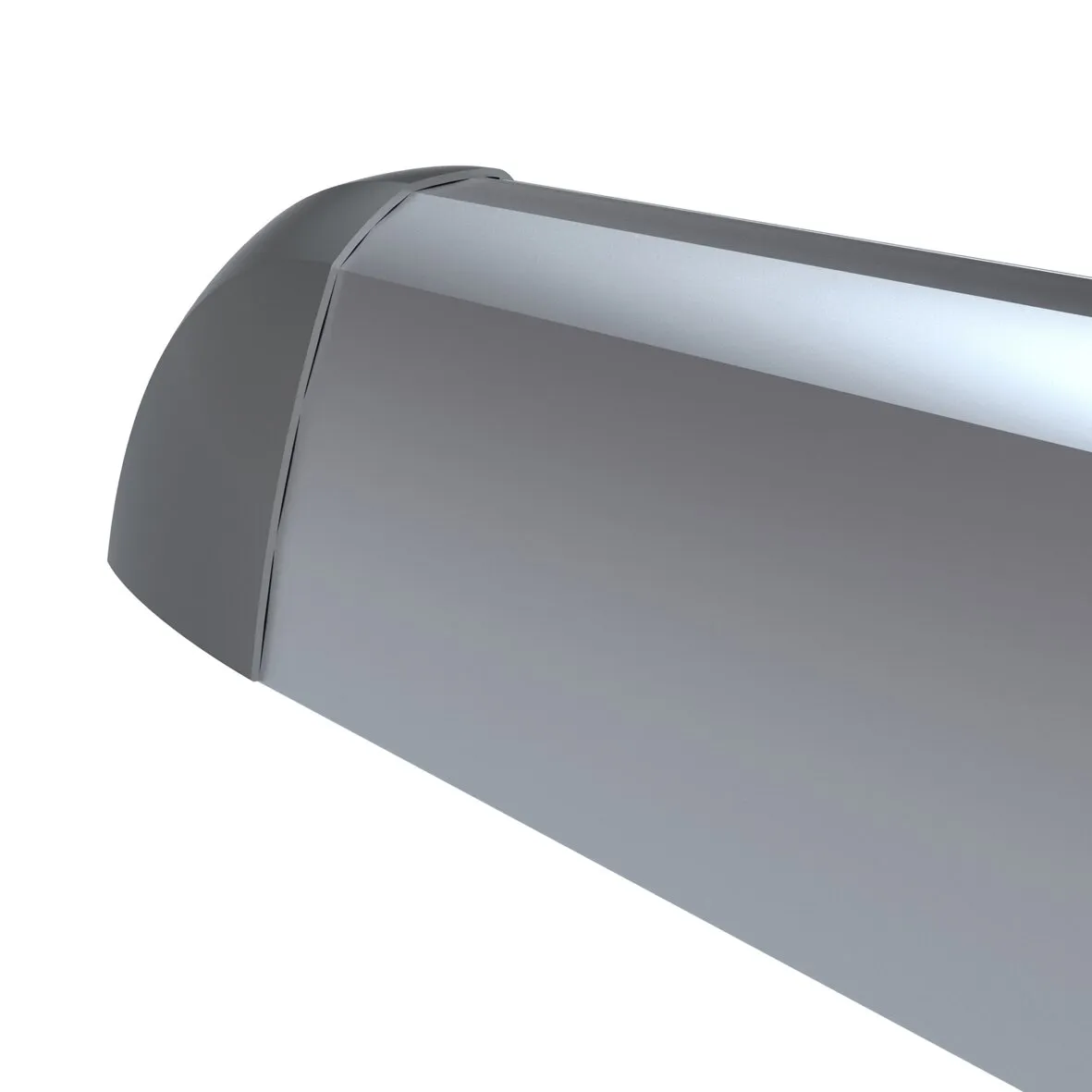 Detailansicht der grauen Reling STYLE mit aerodynamischem Profil und dunkler Endkappe