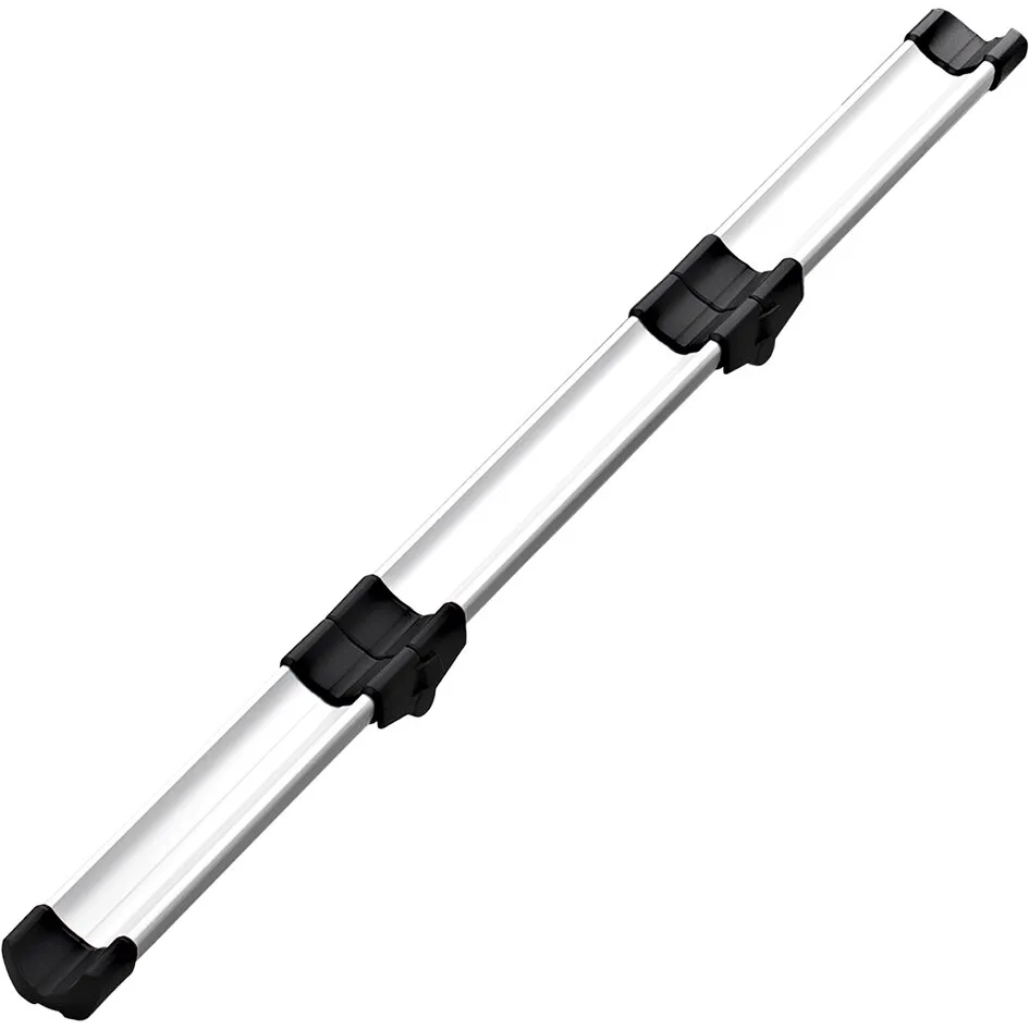 Silberne Thule EasyFold XT Laderampe für Fahrradträger mit schwarzen Halterungen an beiden Enden und in der Mitte
