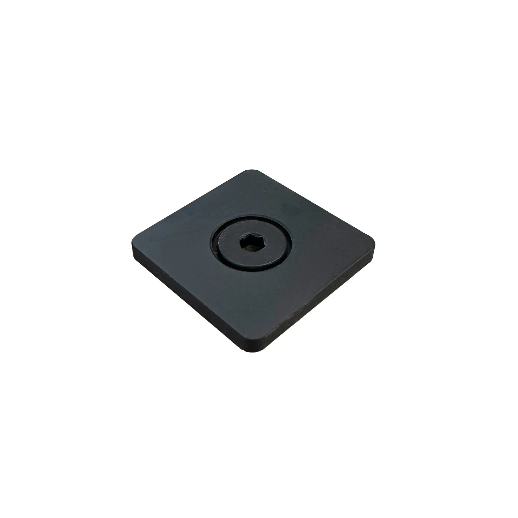 Schwarze quadratische Abdeckkappe aus eloxiertem Aluminium, 30 x 30 mm, mit zentraler runder Vertiefung und Innensechskant