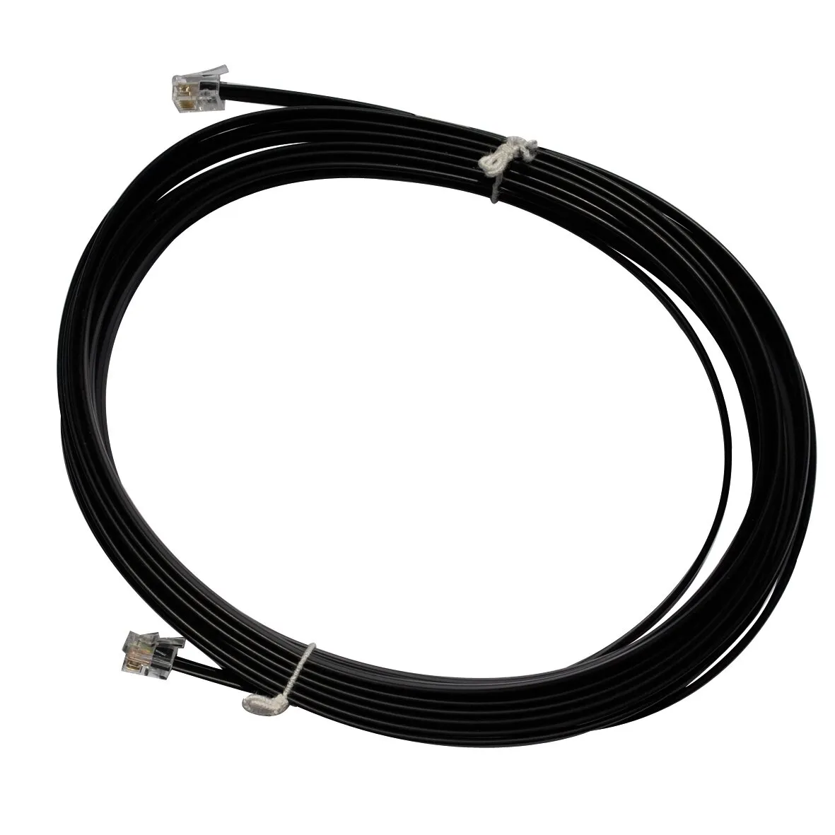 Schwarzes, aufgerolltes TIN-Bus-Kabel mit sechs Metern Länge und transparenten RJ-Steckern an beiden Enden