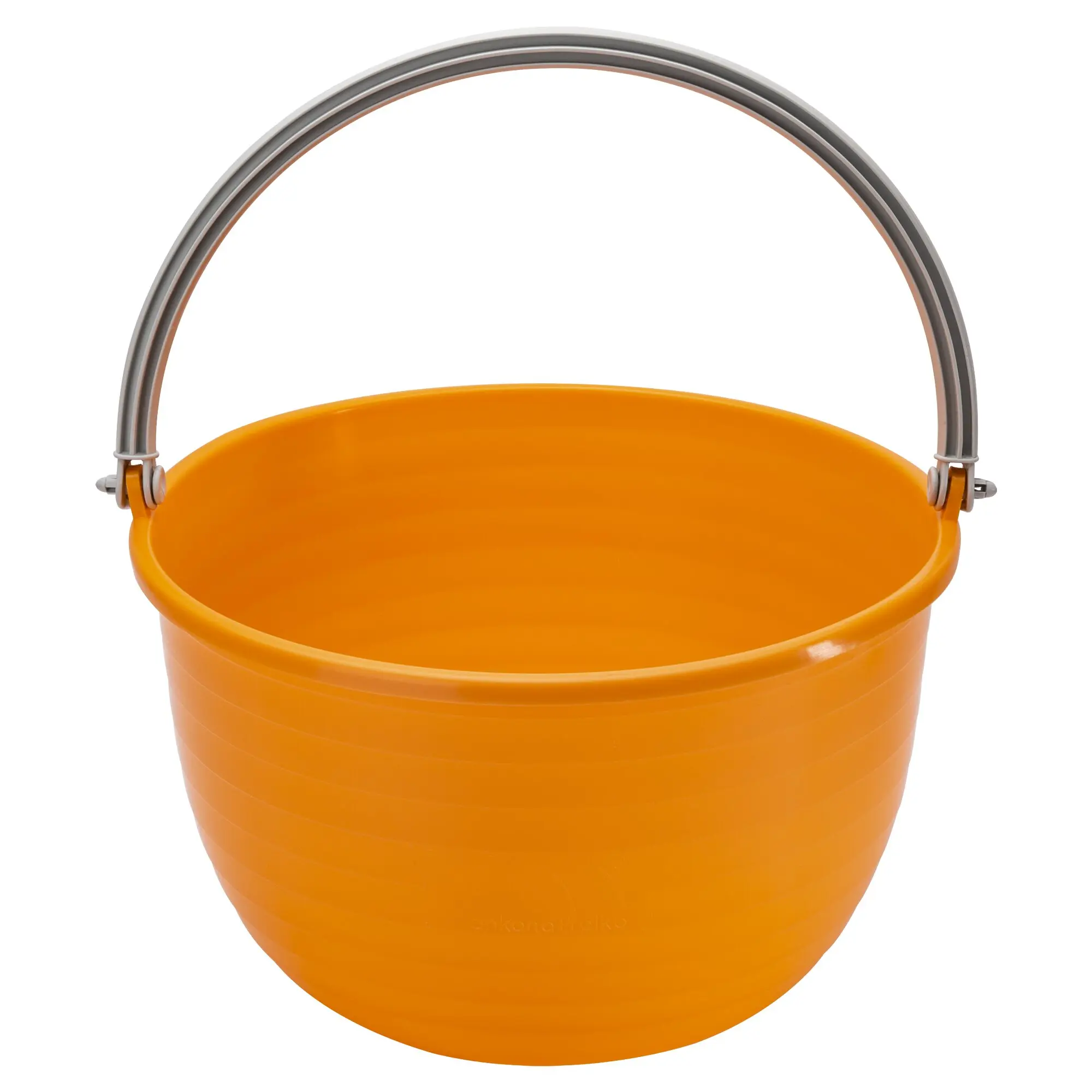 Vielzweckeimer Vinis, orange, aus Kunststoff, mit grauem Metallgriff und verdickter Griffführung, Nahaufnahme der Oberkante vor weißem Hintergrund