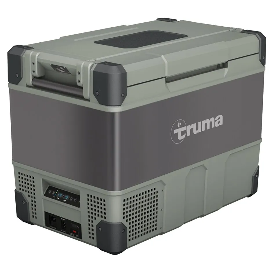 Truma Cooler DZ Kompressorkühlbox mit 69 l Fassungsvermögen, grau-grünes Gehäuse, Deckel, Tragegriff und Bedienfeld