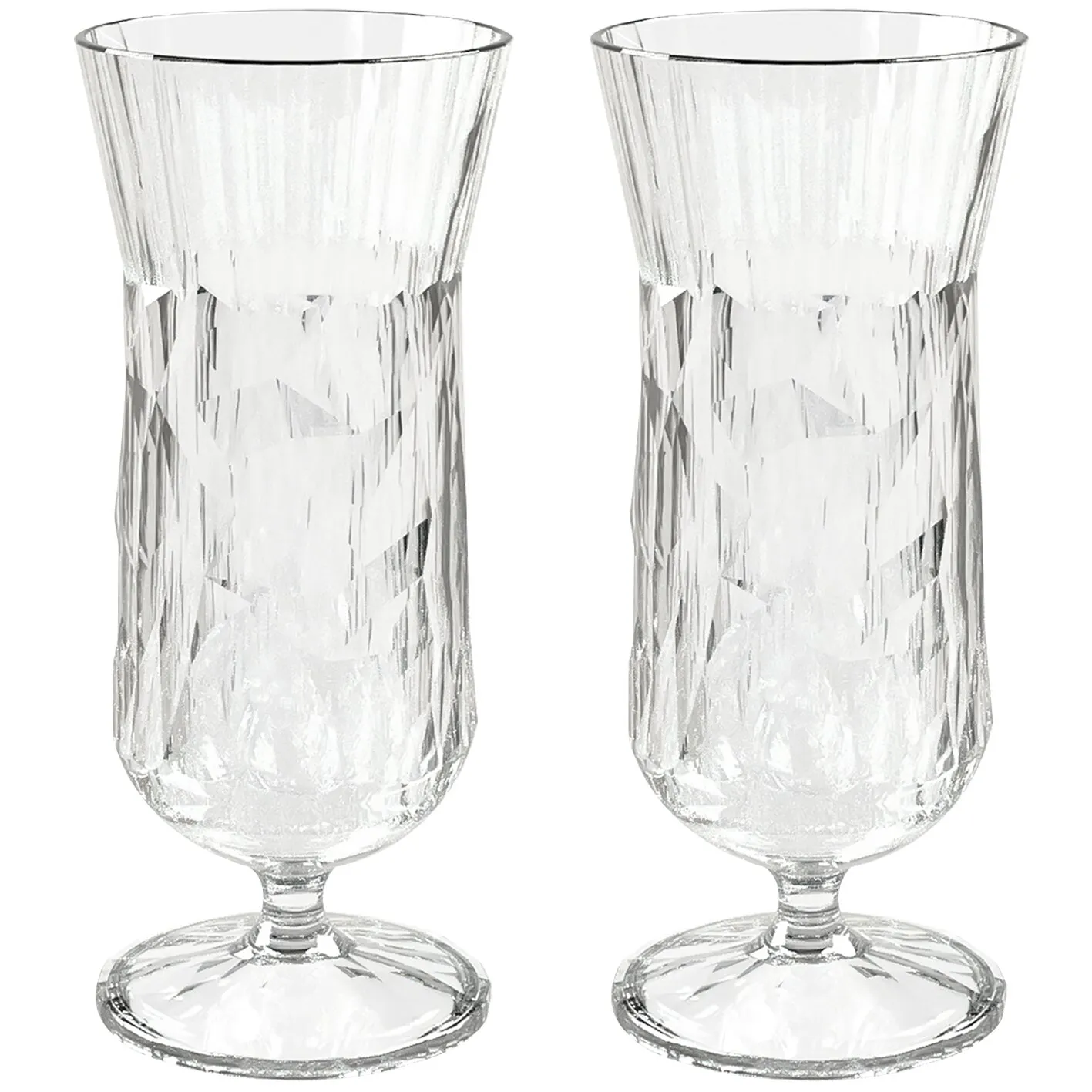 Zwei transparente Cocktailgläser Superglas CLUB mit hohem Stiel, rundem Fuß und facettiertem Muster