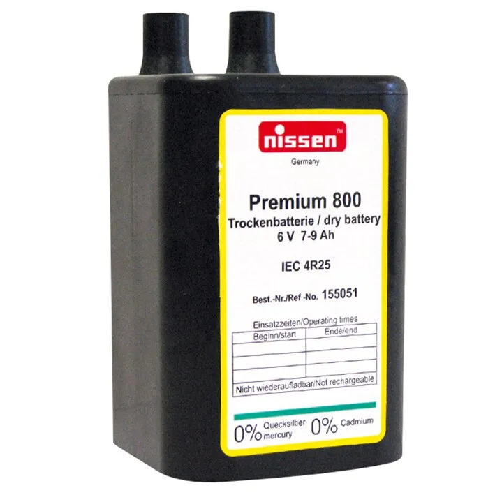 Schwarze Hochleistungsbatterie Nissen Premium 800, IEC 4R25, 6 V, mit zwei Anschlussklemmen