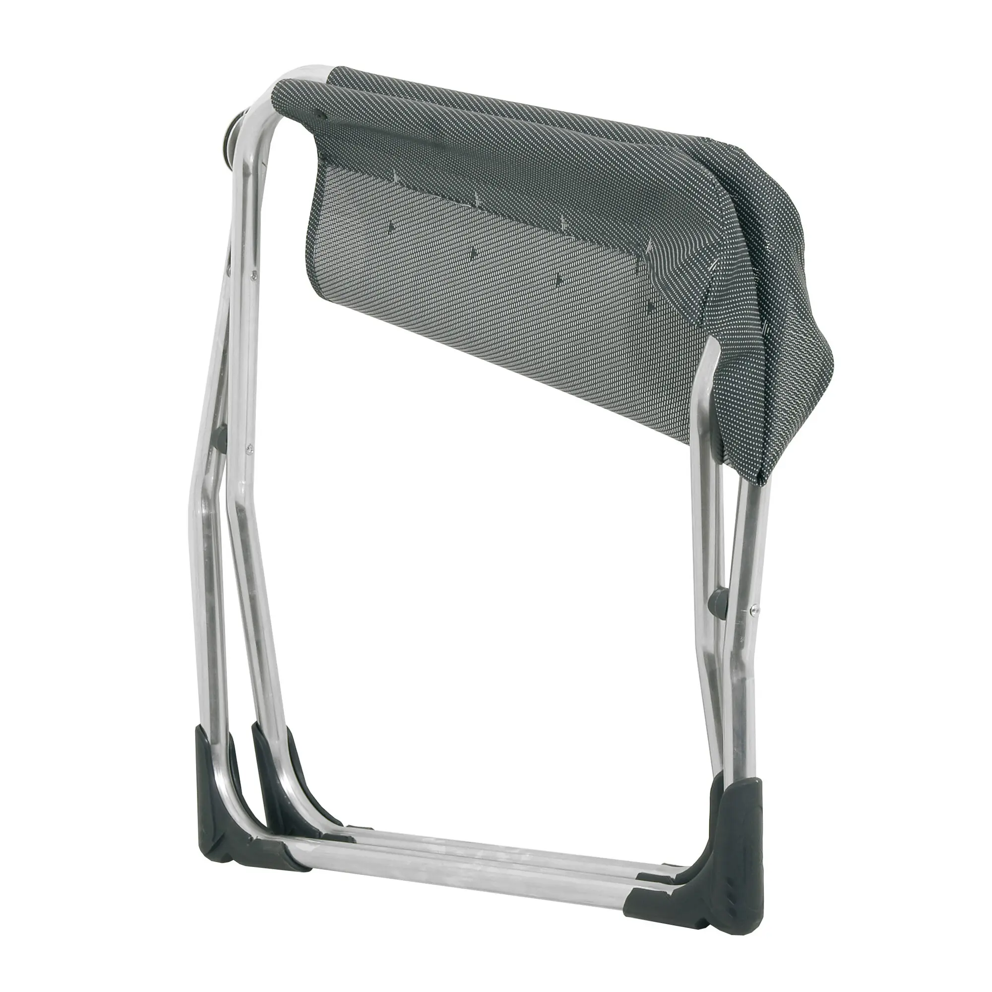 Fußauflage AL/231 Classic in anthrazit, gepolsterte, dunkelgraue Stoffrolle auf einem chromefarbenen Metallgestell mit schwarzen Standfüßen