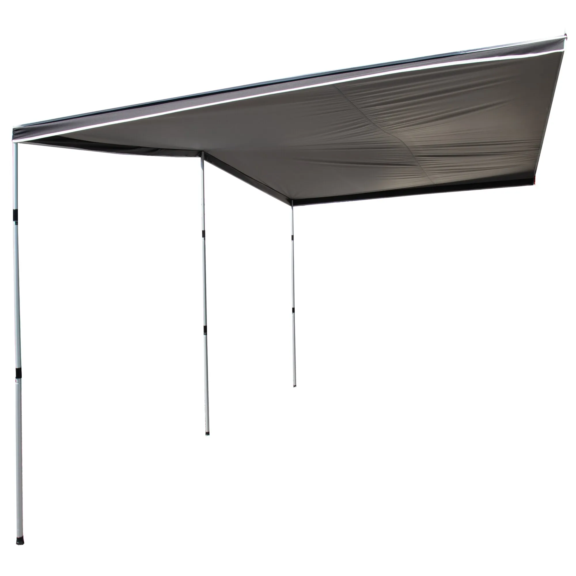 Dunkelgraues Sonnendach Canopy Shady Pro mit rechteckigem Tuch und vier silbernen Aufstellstangen, 440 cm breit