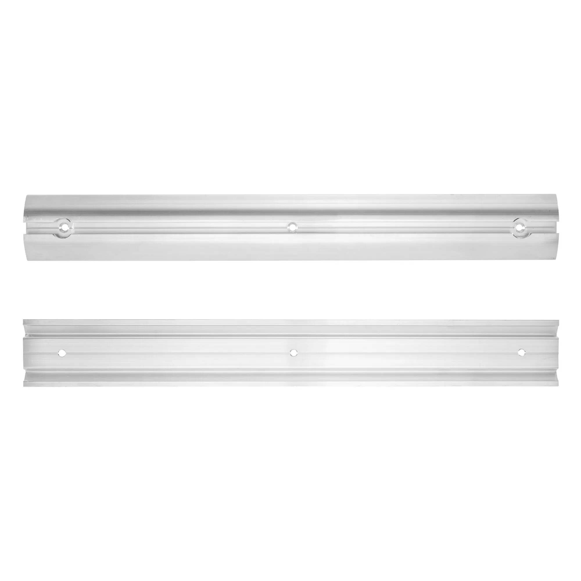 Multifunktionsleiste Garage-Bars, 60 cm, als silberne Metallschiene mit drei Befestigungsbohrungen in zwei Ansichten