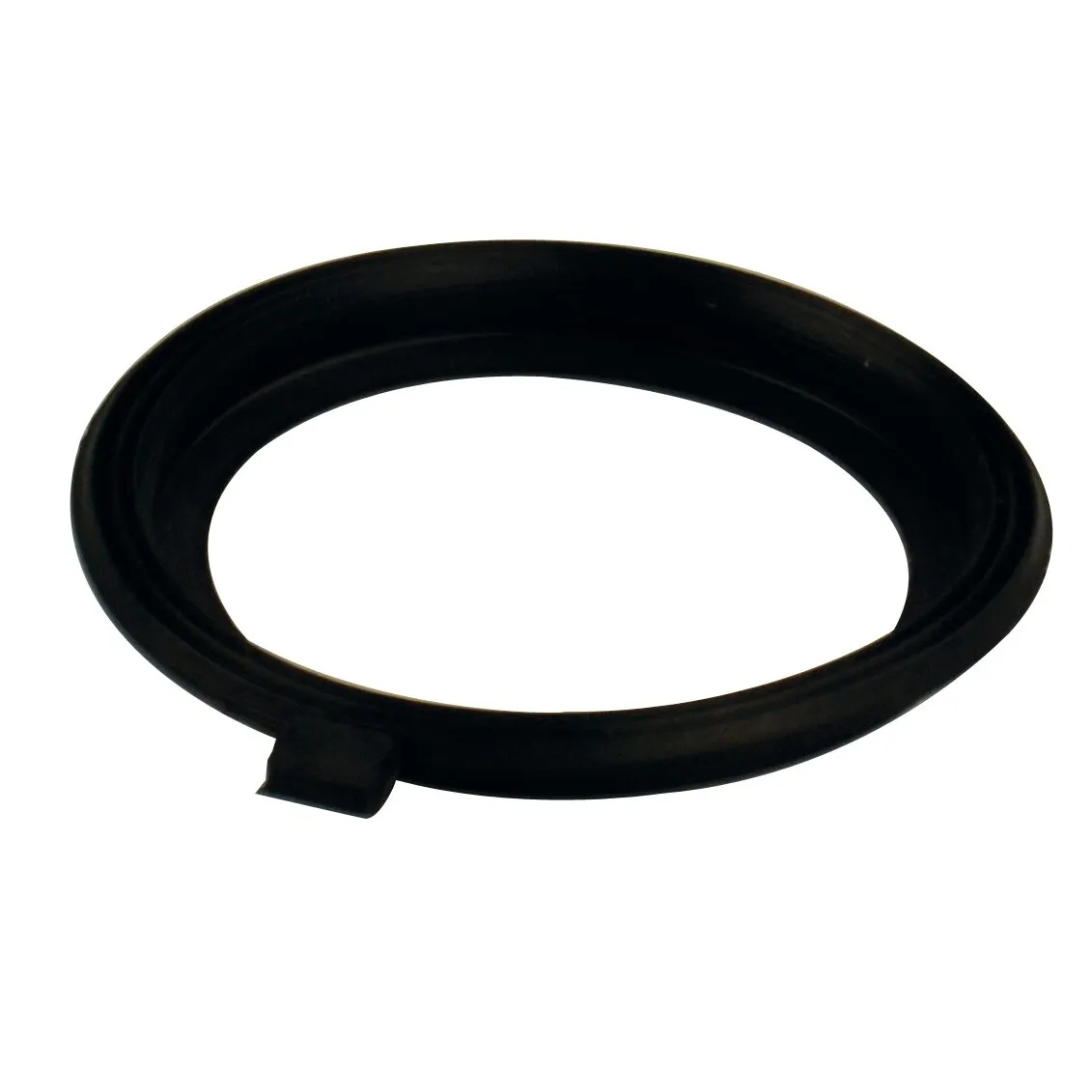 Schwarze ovale untere Dichtung aus flexiblem Material mit umlaufender Nut und kleinem Befestigungsansatz