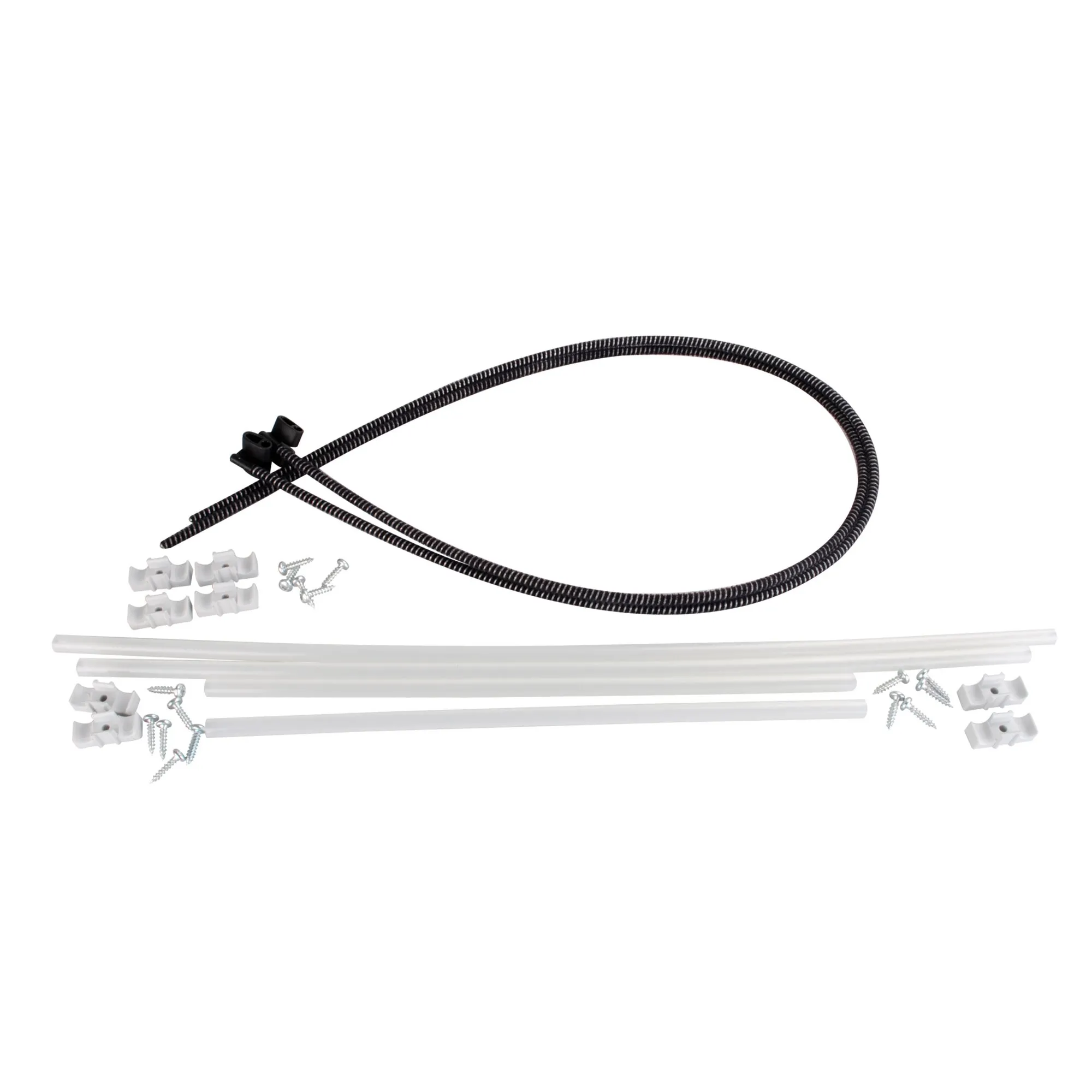 Komplette schwarze Flexwelle für Midi Heki Style mit weißen Führungsschienen, Halteclips und Befestigungsschrauben