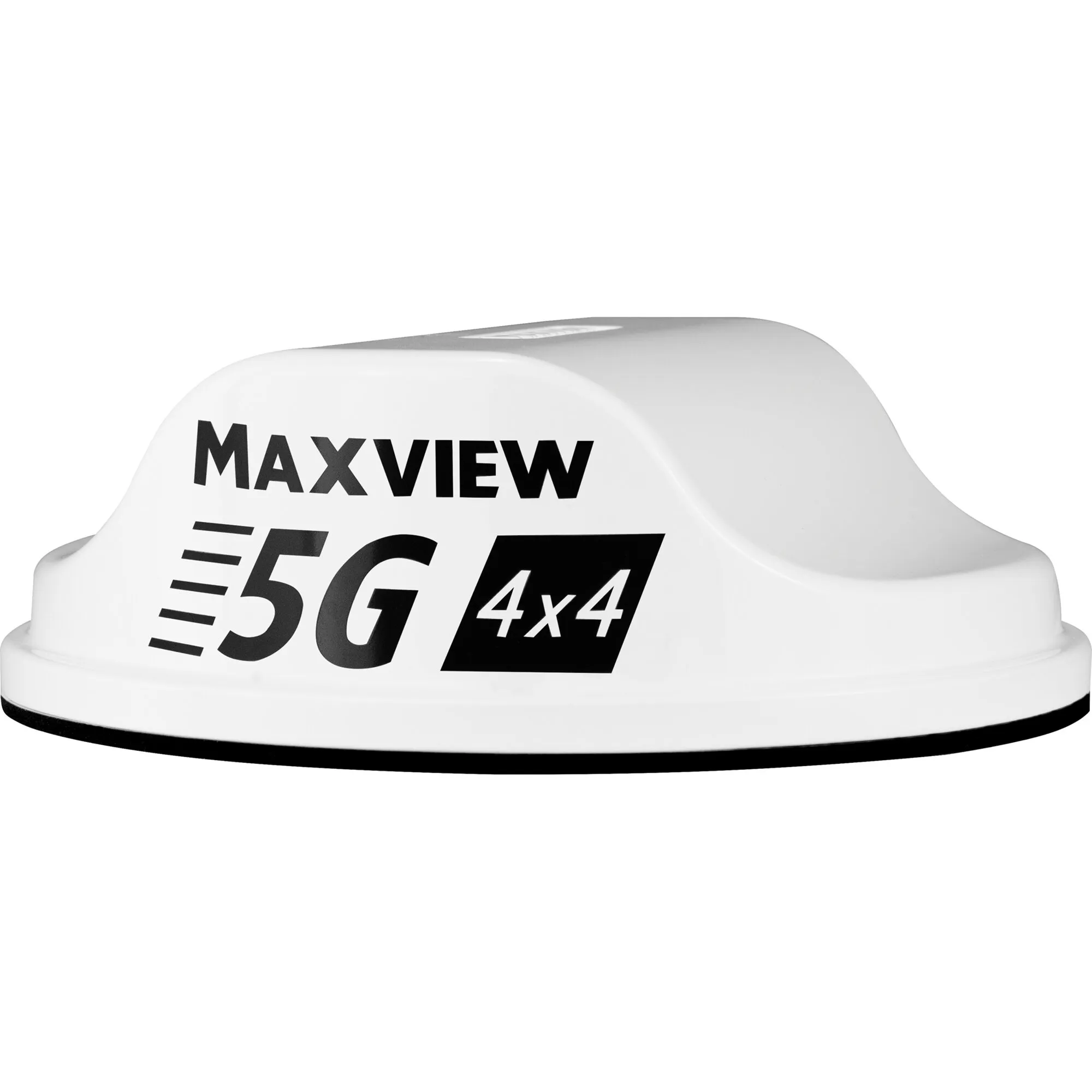 Weißer Maxview Roam 5G Router mit flacher, abgerundeter Gehäuseform und sichtbarer 5G- sowie 4x4-Kennzeichnung
