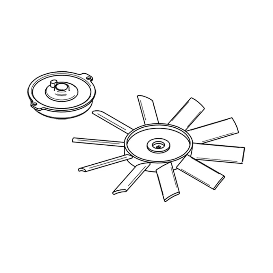 Thule Vent 12-V-Motor mit mehrflügeligem Ventilator und separatem runden Motorgehäuse in technischer Linienzeichnung