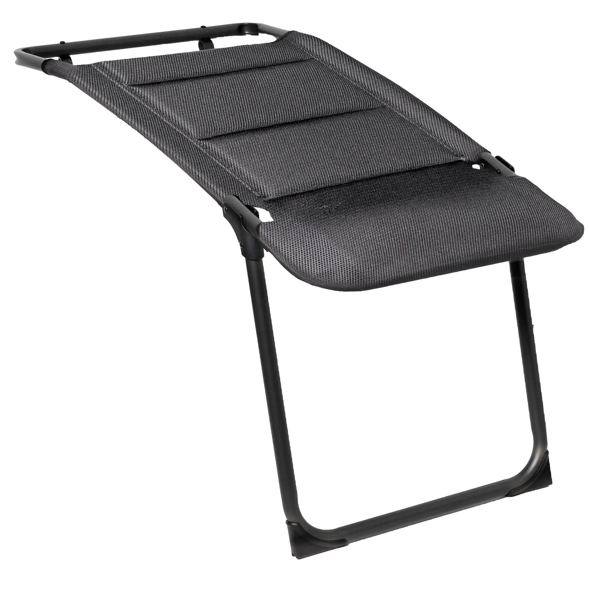 Dunkelgrauer Skye Universal Footrest Campingstuhl mit gepolsterter Rückenlehne und Fußstütze, texturiertem Gewebe und schwarzem Metallrahmen