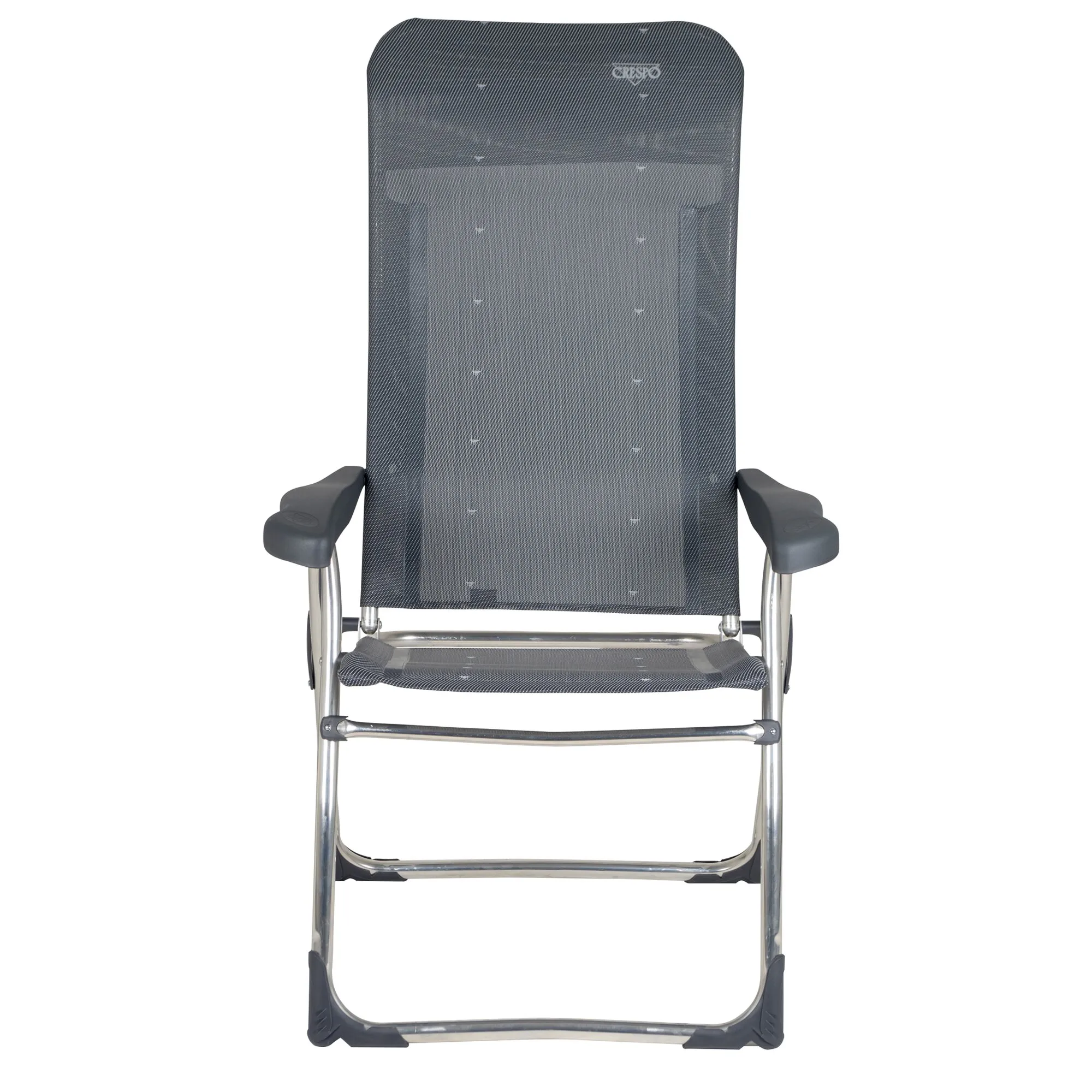 Campingstuhl XS AL/215 Classic in Anthrazit mit Netzgewebe, Aluminiumgestell und gepolsterten Armlehnen in Frontalansicht