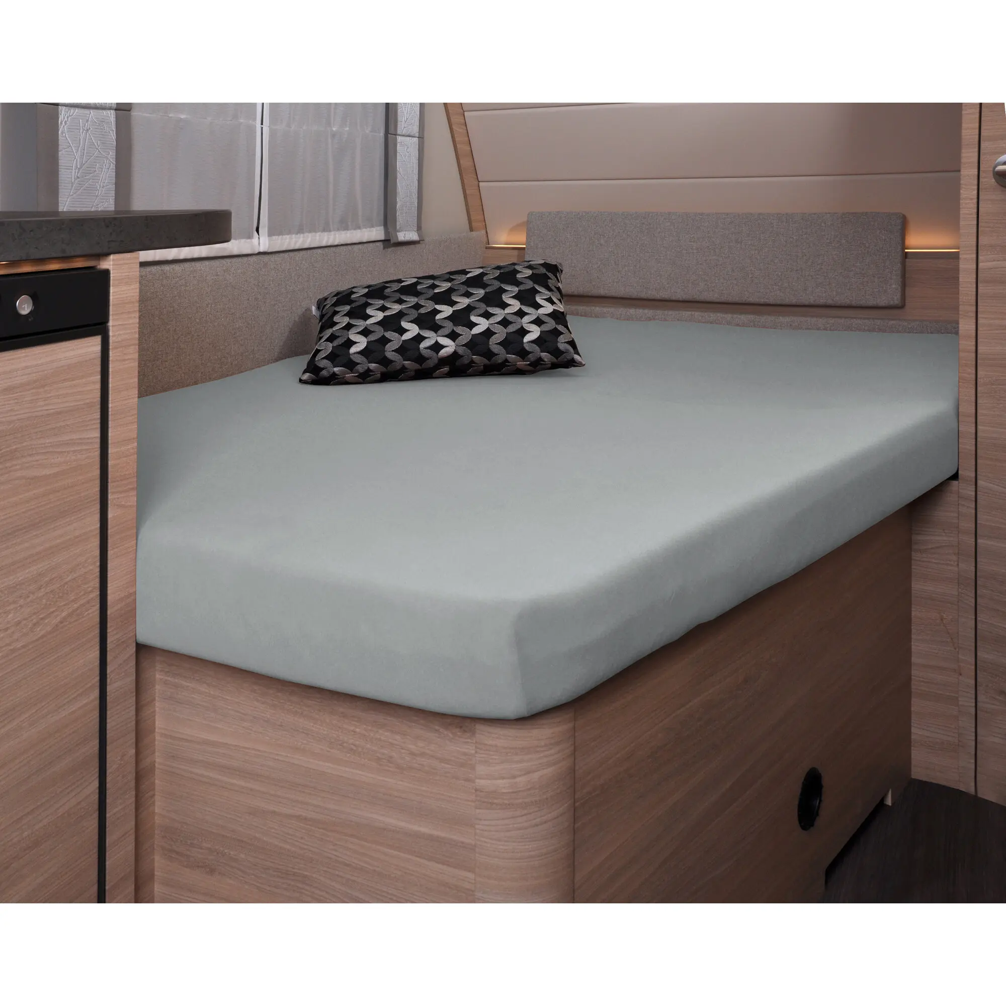 Spannbettlaken, 137 x 195 (110 / 90) cm für französisches Bett im Wohnwagen, silber