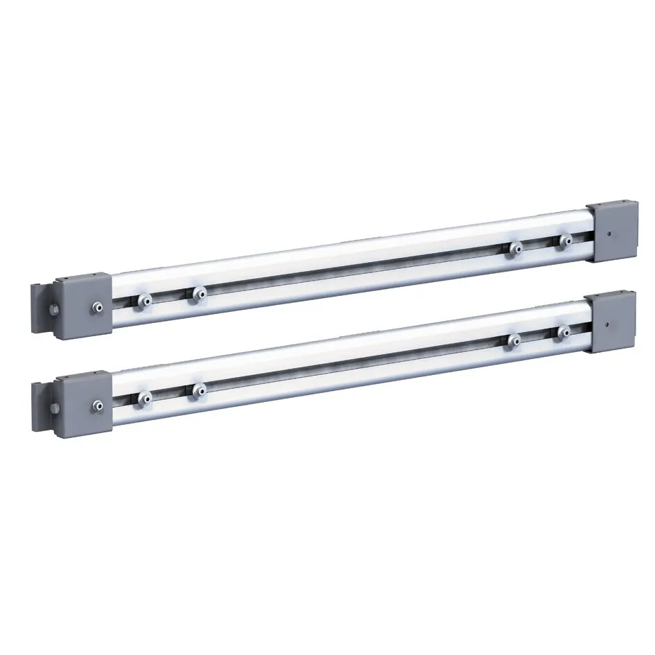 Zweiteiliger Spannschienensatz aus Aluminium mit grauen Endkappen und verschiebbaren Befestigungselementen für Peugeot Boxer, Fiat Ducato und Citroën Jumper