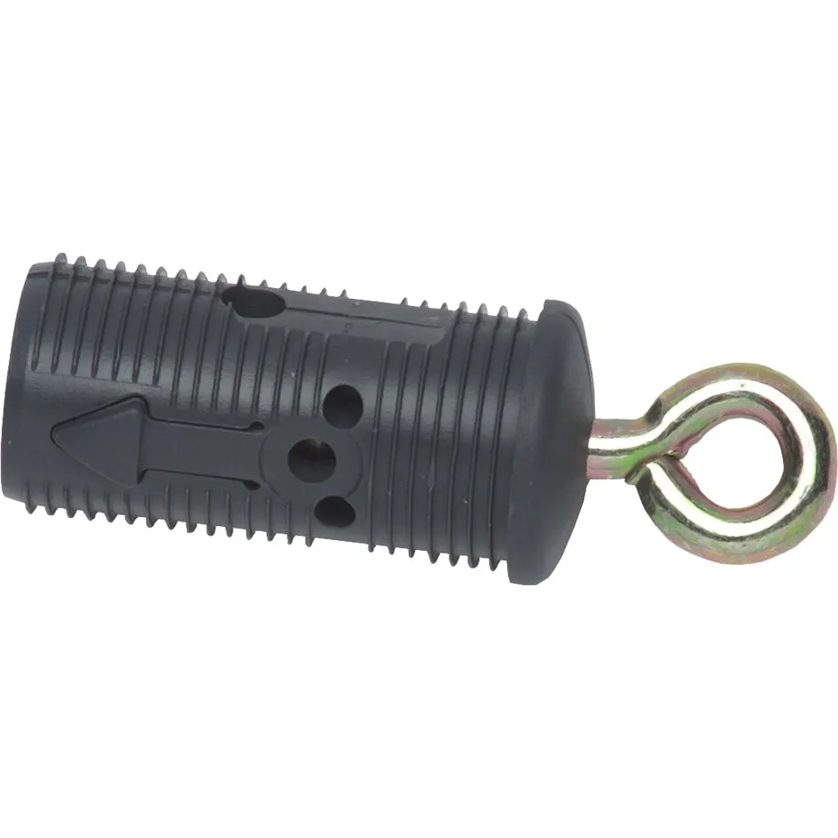Schwarze Öse mit geriffeltem Kunststoffgriff und verzinktem Metallring, Durchmesser 22 mm, in Seitenansicht