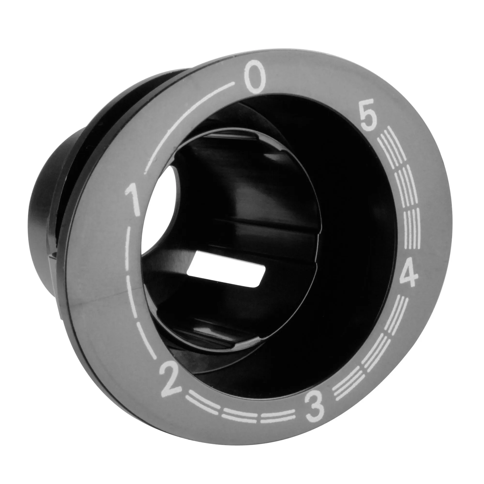Schwarze Griffbuchse für S 3004 und S 5004 mit grauem Einstellring, Zahlen 0 bis 5 und zentraler Öffnung