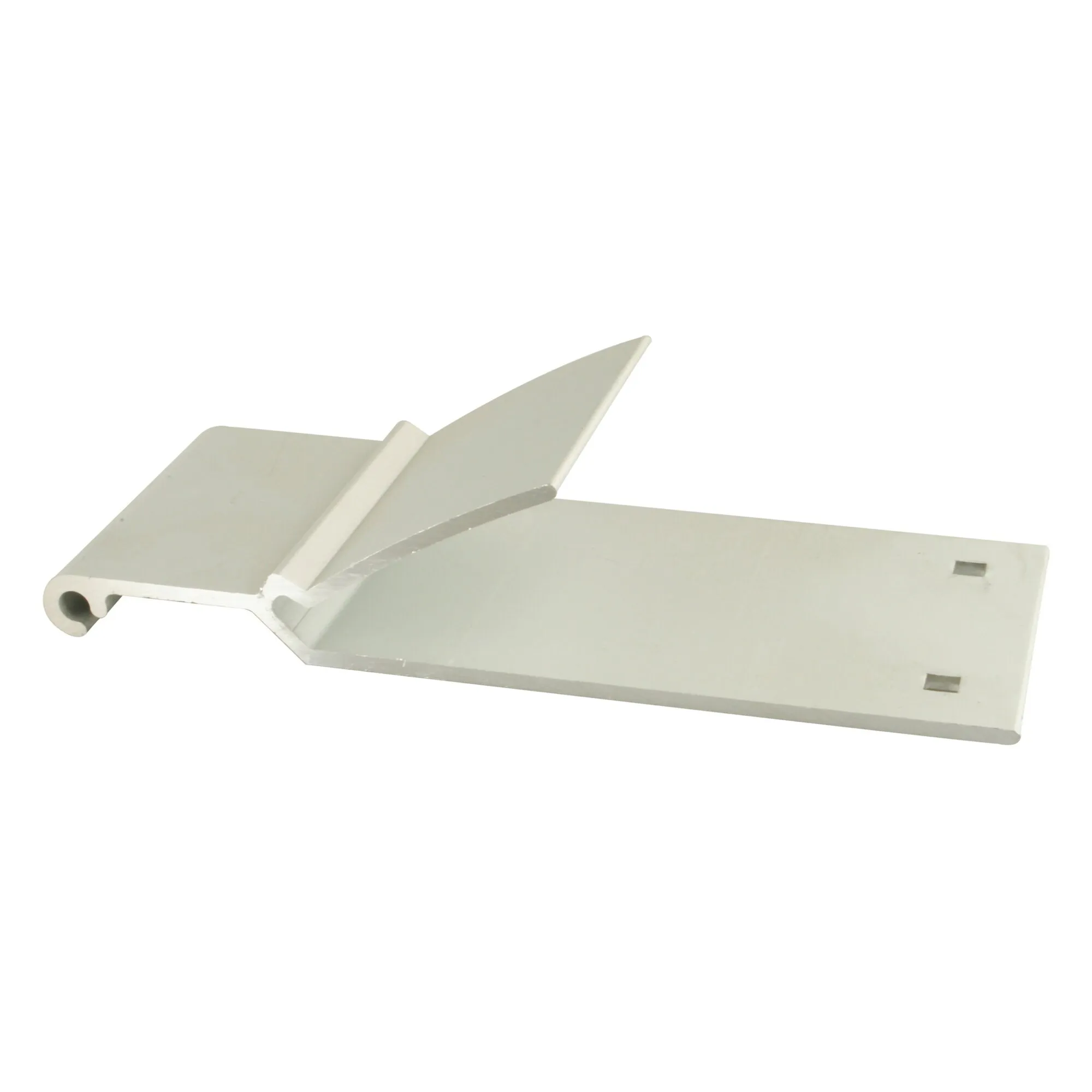 Weißer Markisenadapter B-Adapter aus Metall mit langer Grundplatte, zwei rechteckigen Öffnungen und hochstehender Halterung