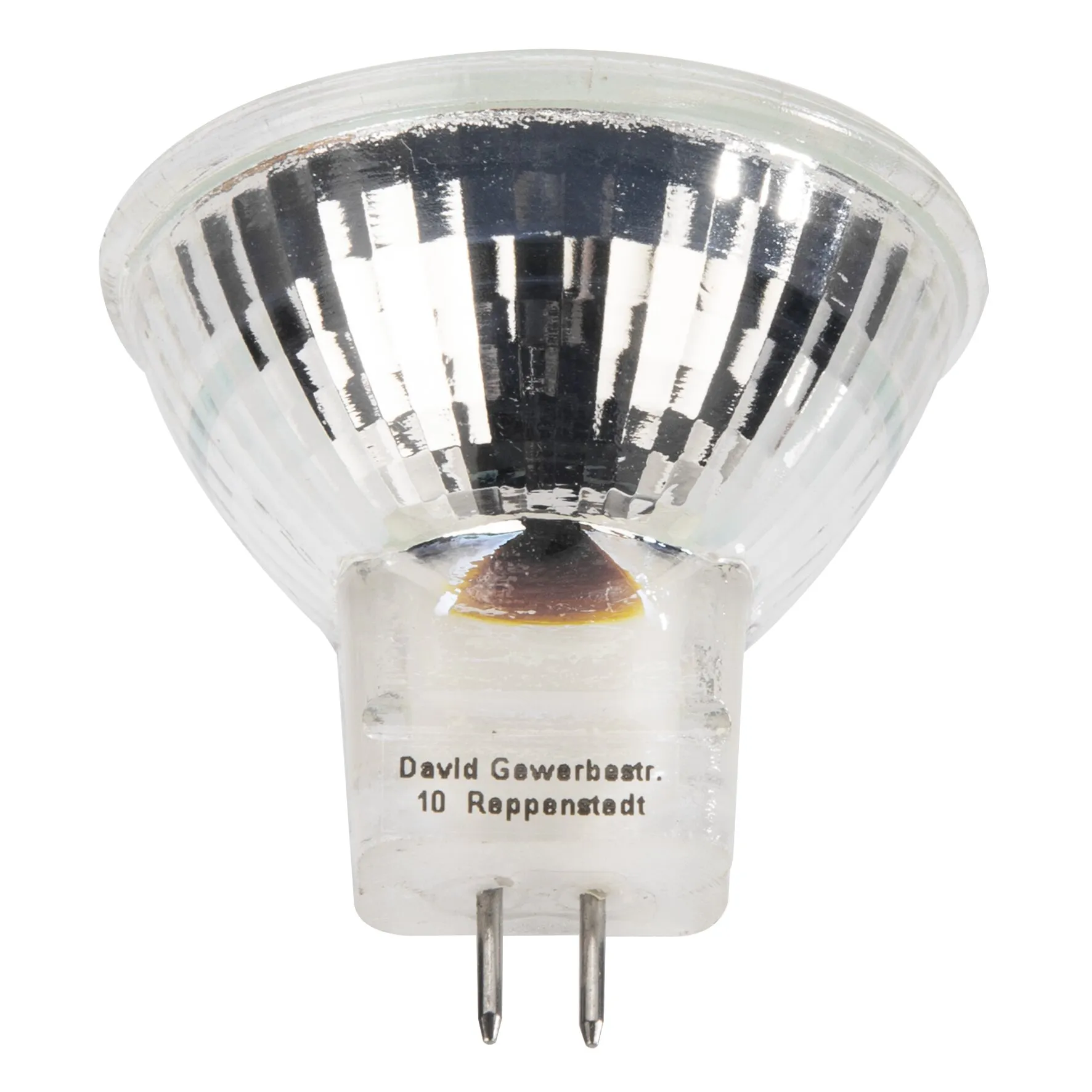 LED-Leuchtmittel GU4 mit 1 W, transparentem Gehäuse, silbernem Reflektor und zwei Metallstiften