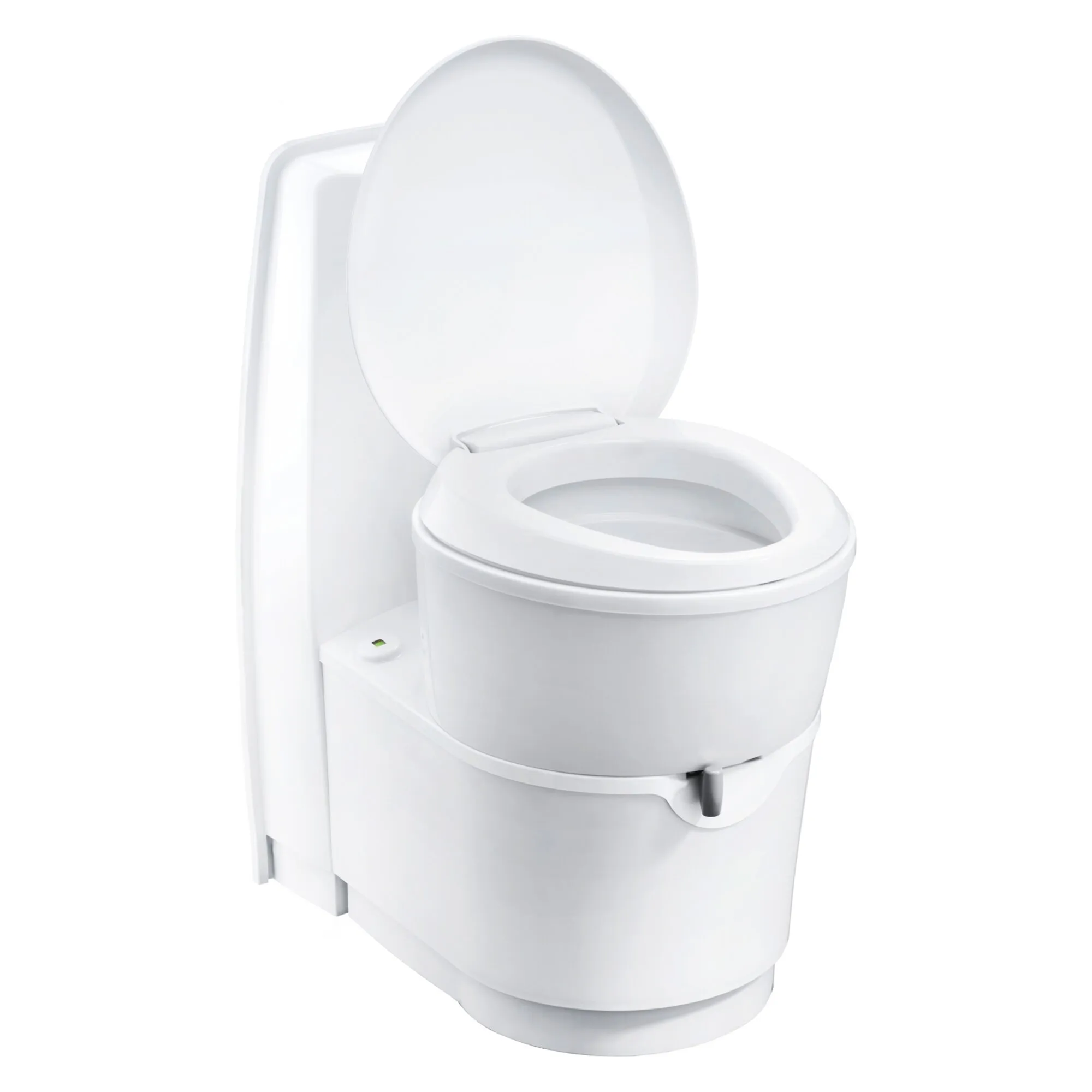 Weiße Cassettentoilette C220 Typ C224-CW mit geöffnetem Deckel und sichtbarer Toilettenschüssel in Frontansicht