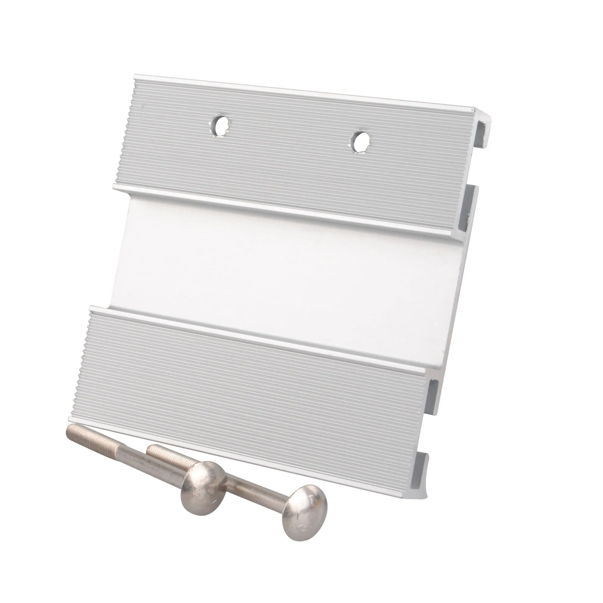 Silberner Markisenadapter D, 12 cm, mit geriffelter Oberfläche, zwei Befestigungsbohrungen und zwei Gewindestangen mit Kugelköpfen