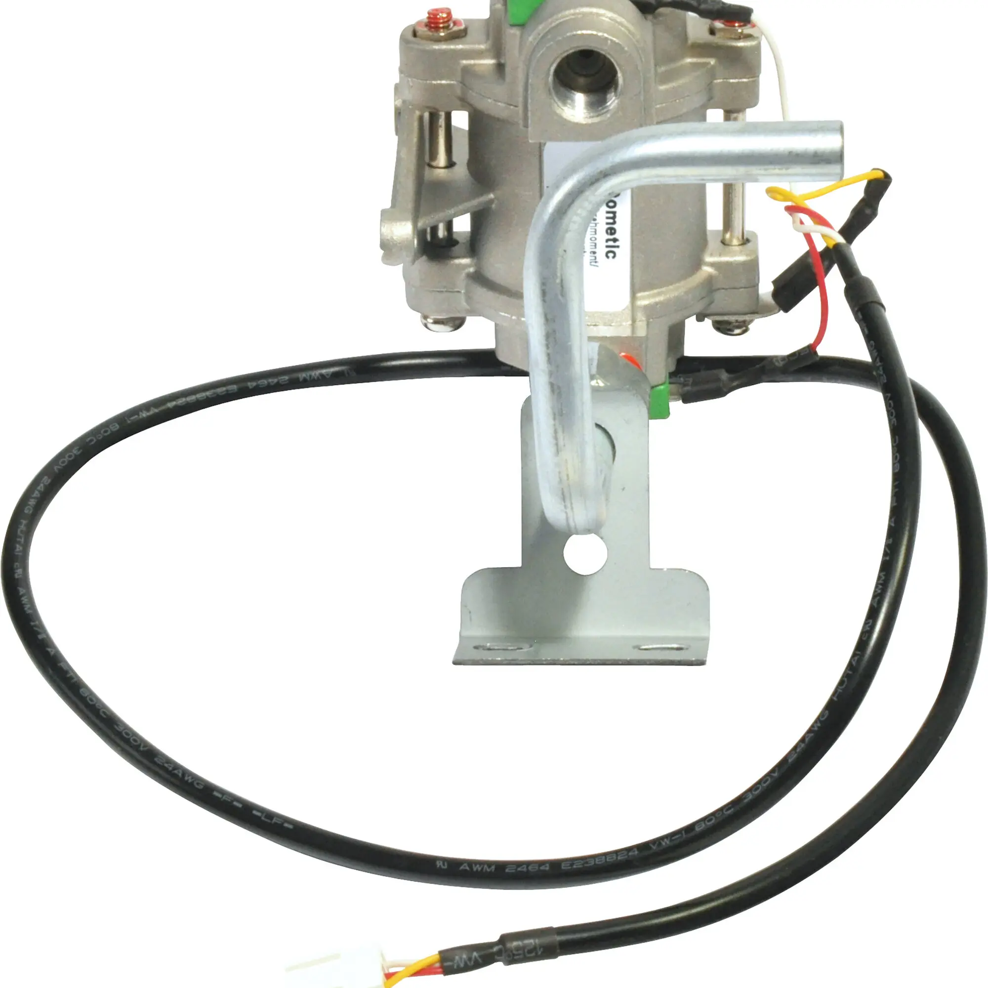 Gasventil mit Gasanschlussrohr auf Metallhalterung, Rohr und Kabel mit roten, gelben und schwarzen Leitungen für Dometic-RML 9X31/9X35