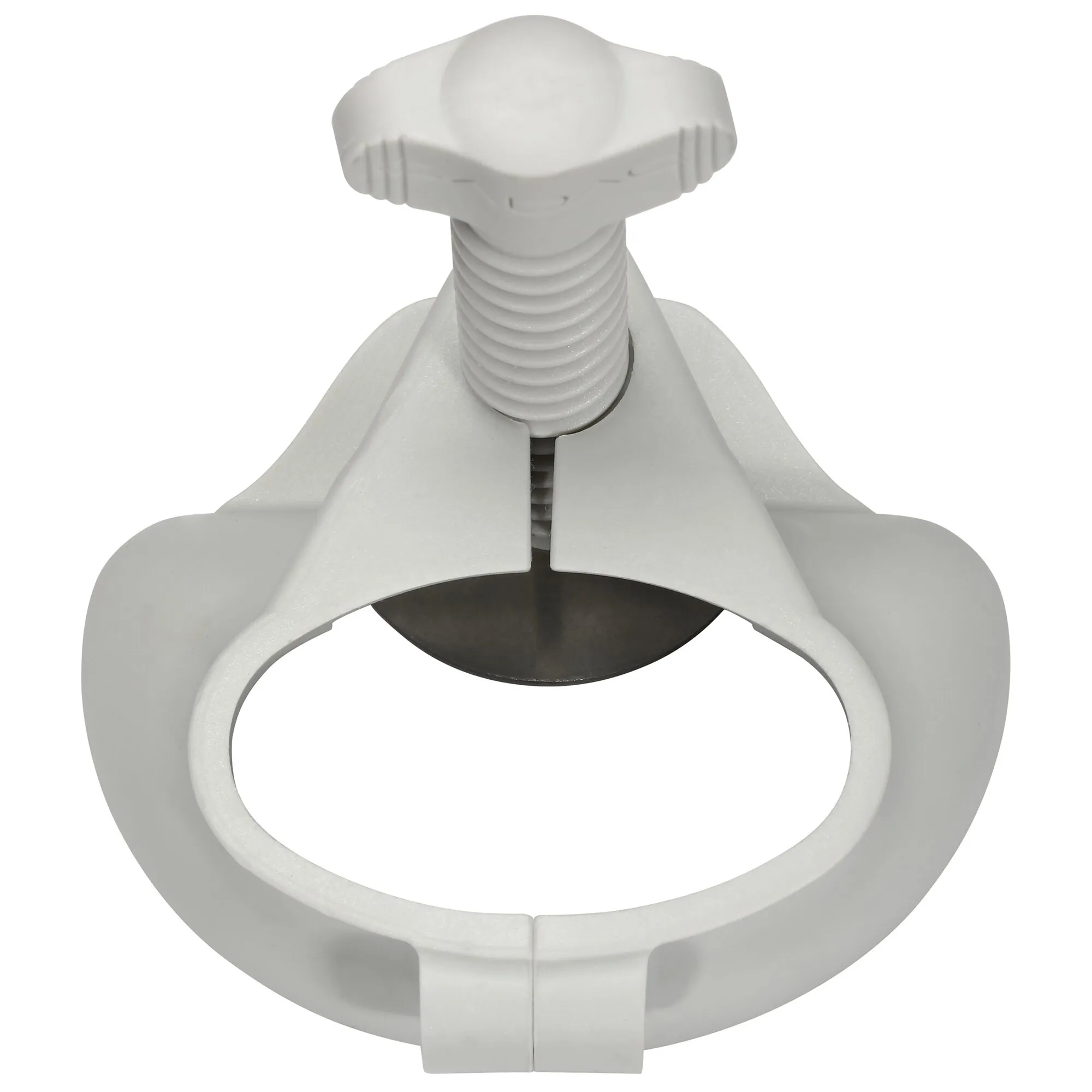 Weißer Beinadapter Leg Leveller Grillo Chef mit geriffeltem Gewindeschaft und breiter, ringförmiger Standfläche in Detailansicht