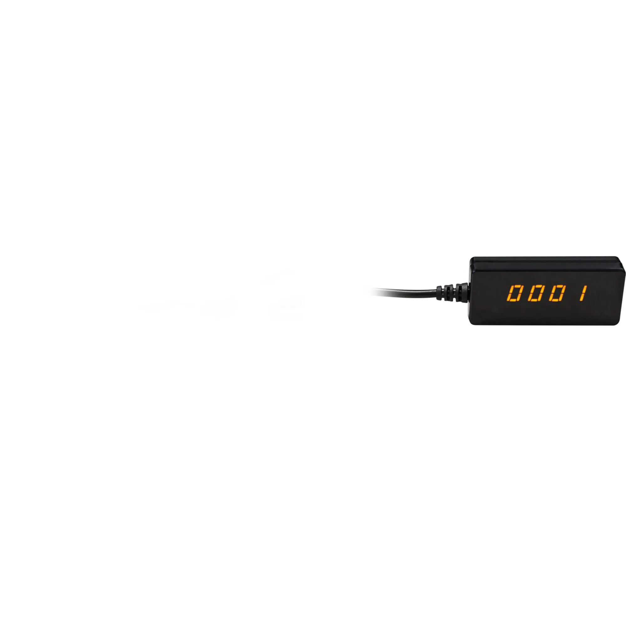 Schwarzer Sat-Receiver Megasat HD-Stick 310 V3 mit orangefarbener LED-Anzeige 0001 und angeschlossenem Kabel