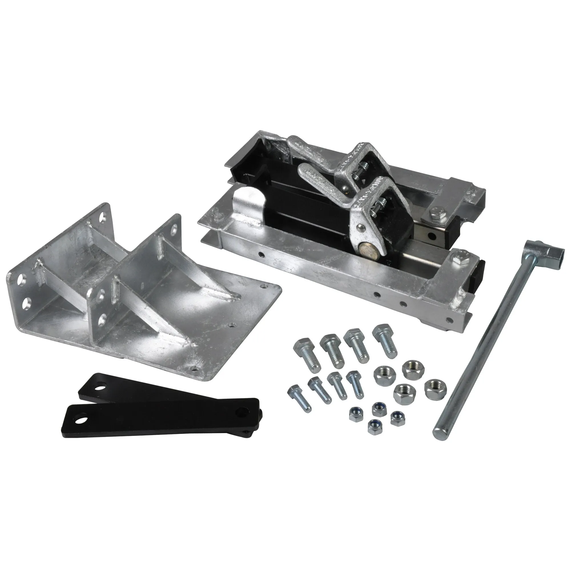 Schnellstütze Quick-Lift QLS aus verzinktem Metall mit Montageplatte, Hebemechanik, Befestigungsteilen und Spannschlüssel, 490 mm x 350 mm