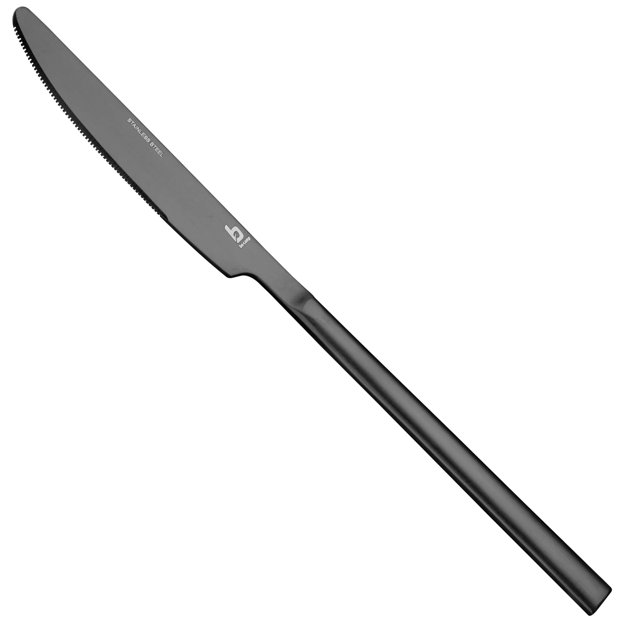 Schwarzes Fairbanks Tafelmesser mit Wellenschliff aus Edelstahl und langem, glänzendem Griff