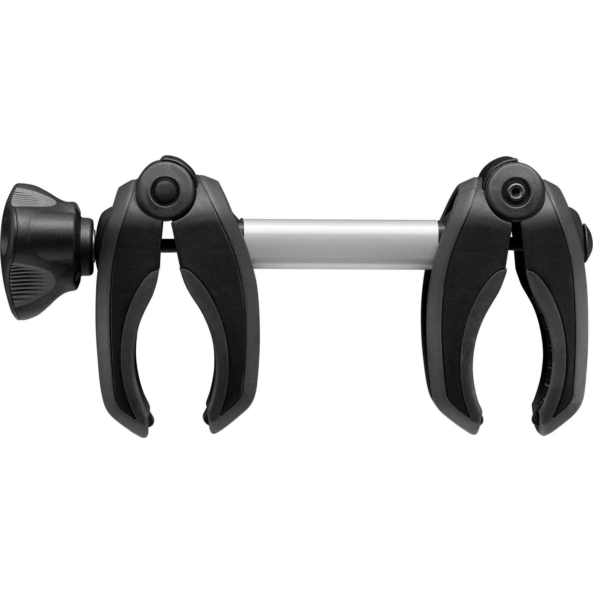 AcuTight Abstandshalter, 15 cm lang, mit silberfarbenem eloxiertem Rohr und zwei schwarzen Klemmhalterungen