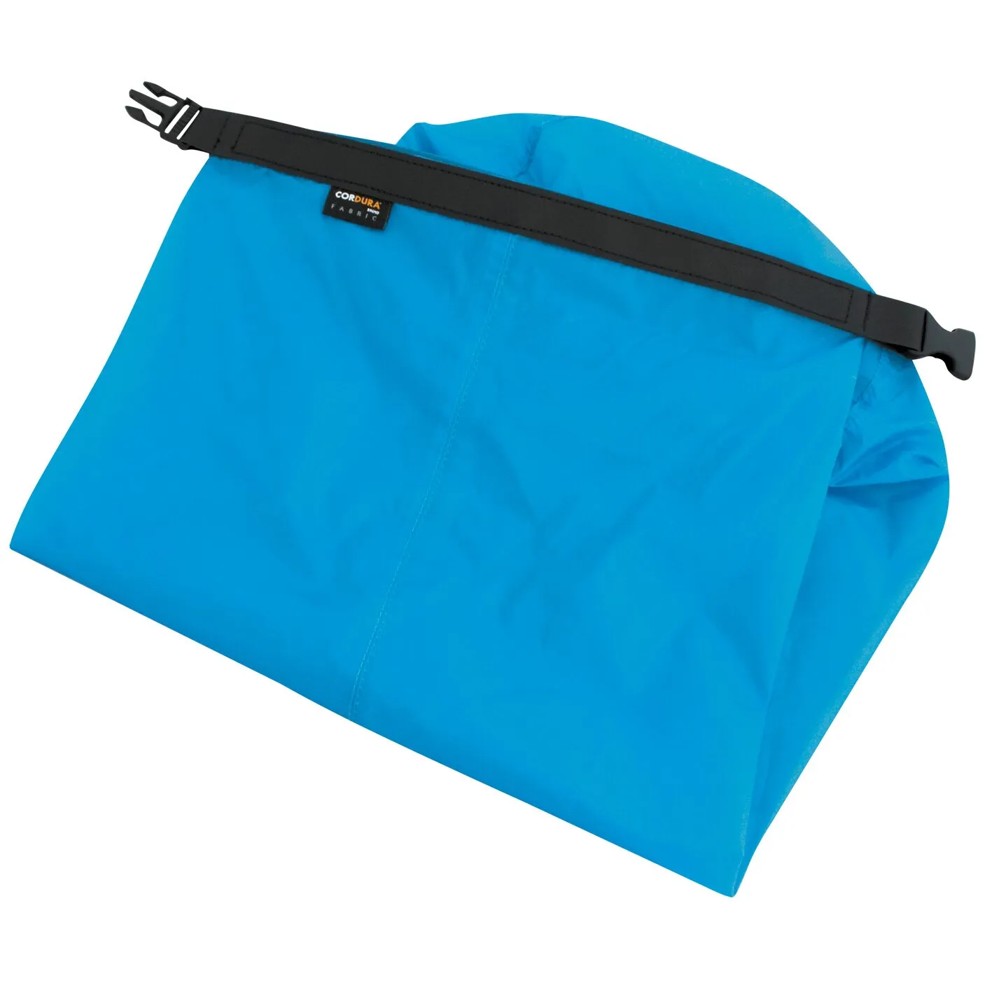 Wasserdichter Packsack in Größe M aus blauem Material mit schwarzem Rollverschluss und Klickschnalle
