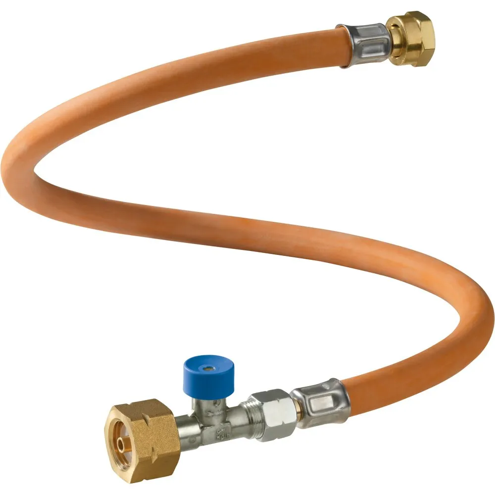 Orange Hochdruck-Schlauchleitung Caramatic ConnectDrive X.3, 750 mm, mit Messinganschlüssen, Metallverschraubungen und blauem Handrad