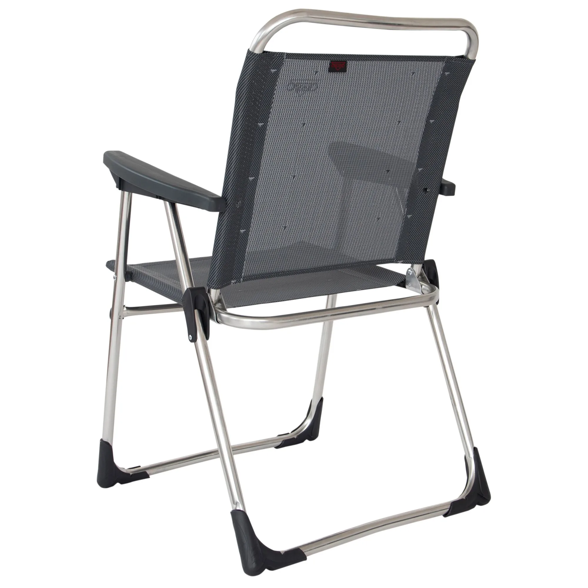 Campingstuhl AL/219 Classic in Anthrazit mit schwarzem Textilgewebe, Armlehnen und verchromtem Metallgestell in Frontansicht