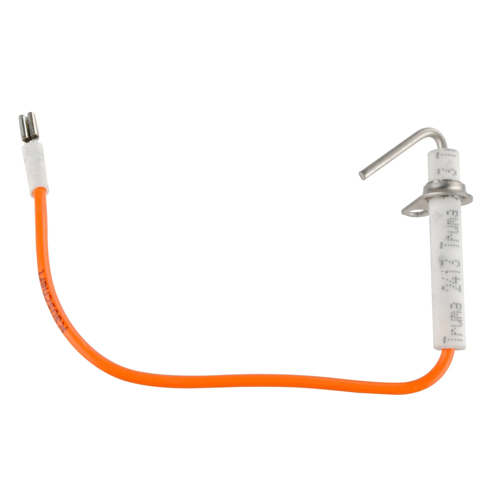 Zündkerze für E2400, rechts, mit orangefarbenem Zündkabel, weißen Keramikisolatoren und Metallkontakten