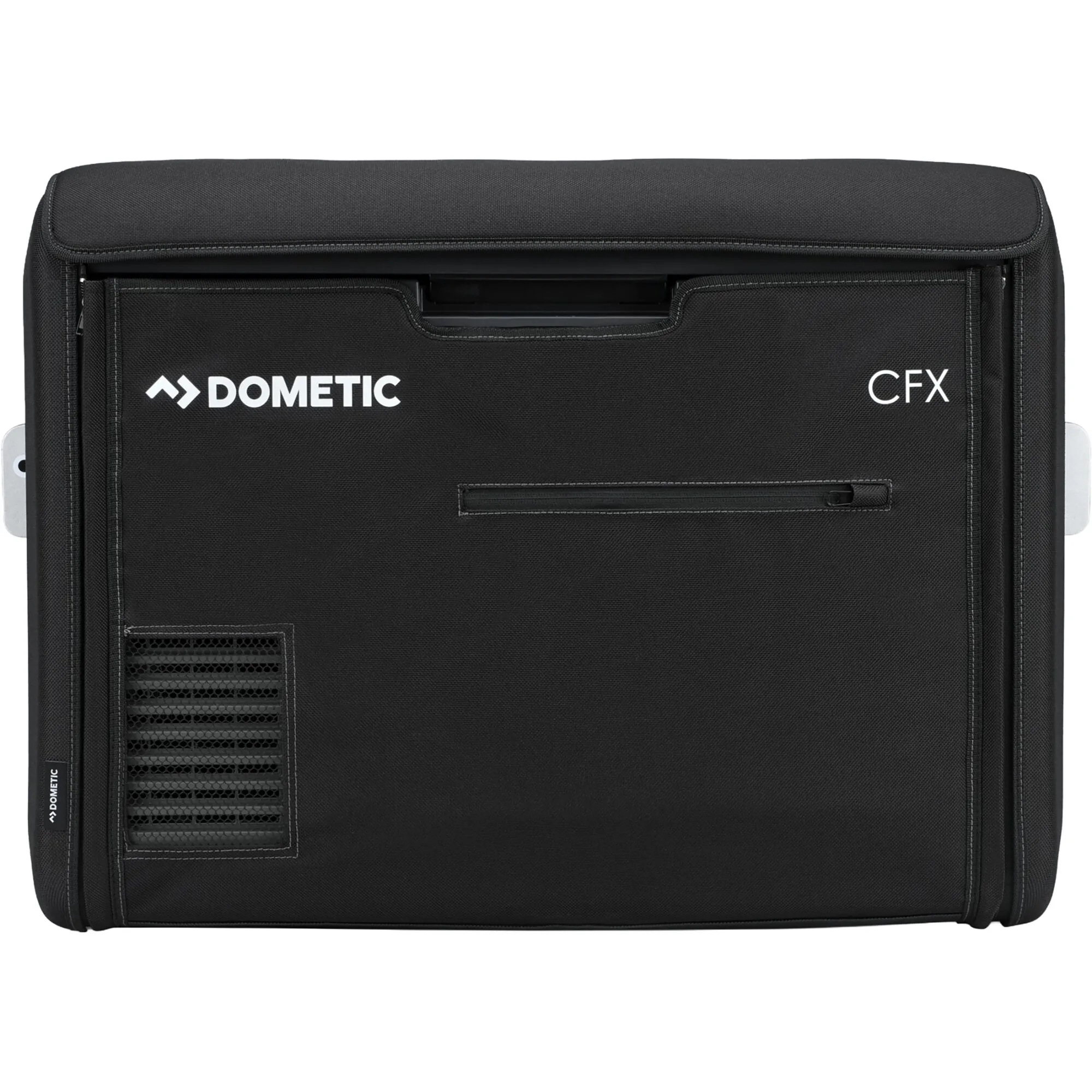Schwarze Schutzhülle für Dometic CFX5 55/55IM mit Fronttasche, Belüftungsöffnung sowie Dometic- und CFX-Logo