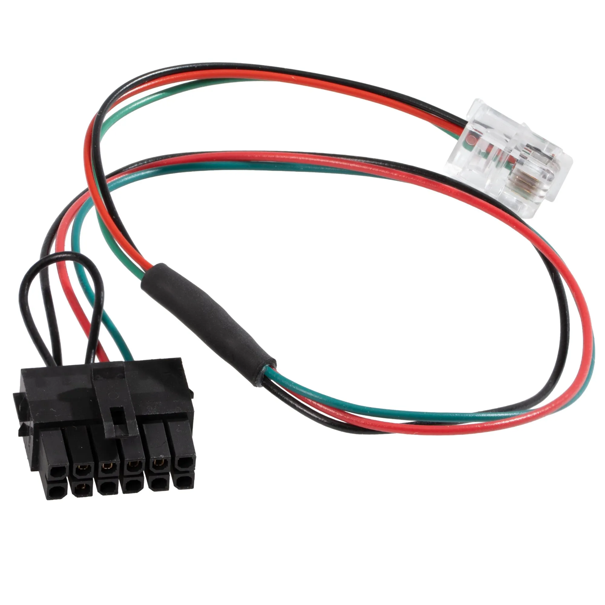 Adapterkabel Thitronik NODE Connect mit roten, schwarzen und grünen Leitungen, schwarzem Mehrfachstecker und transparentem Anschlussregler